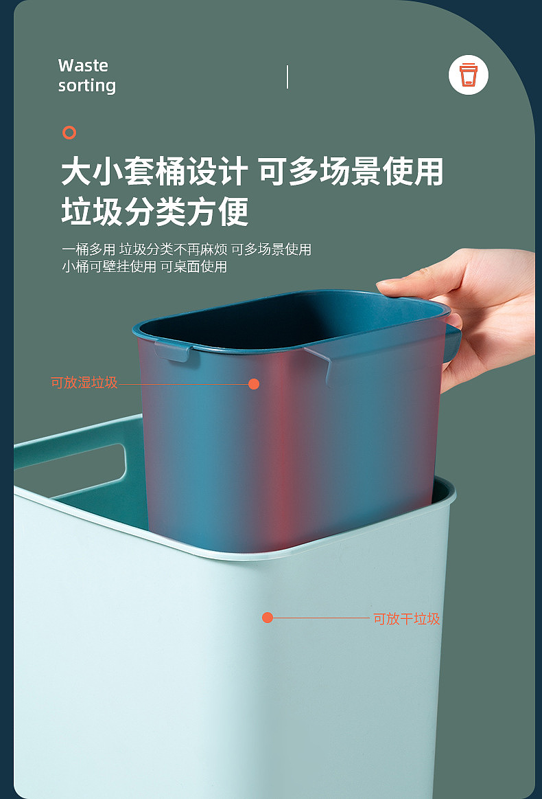 Receive，clean，trash can，classification，Color contrast，multi-function，