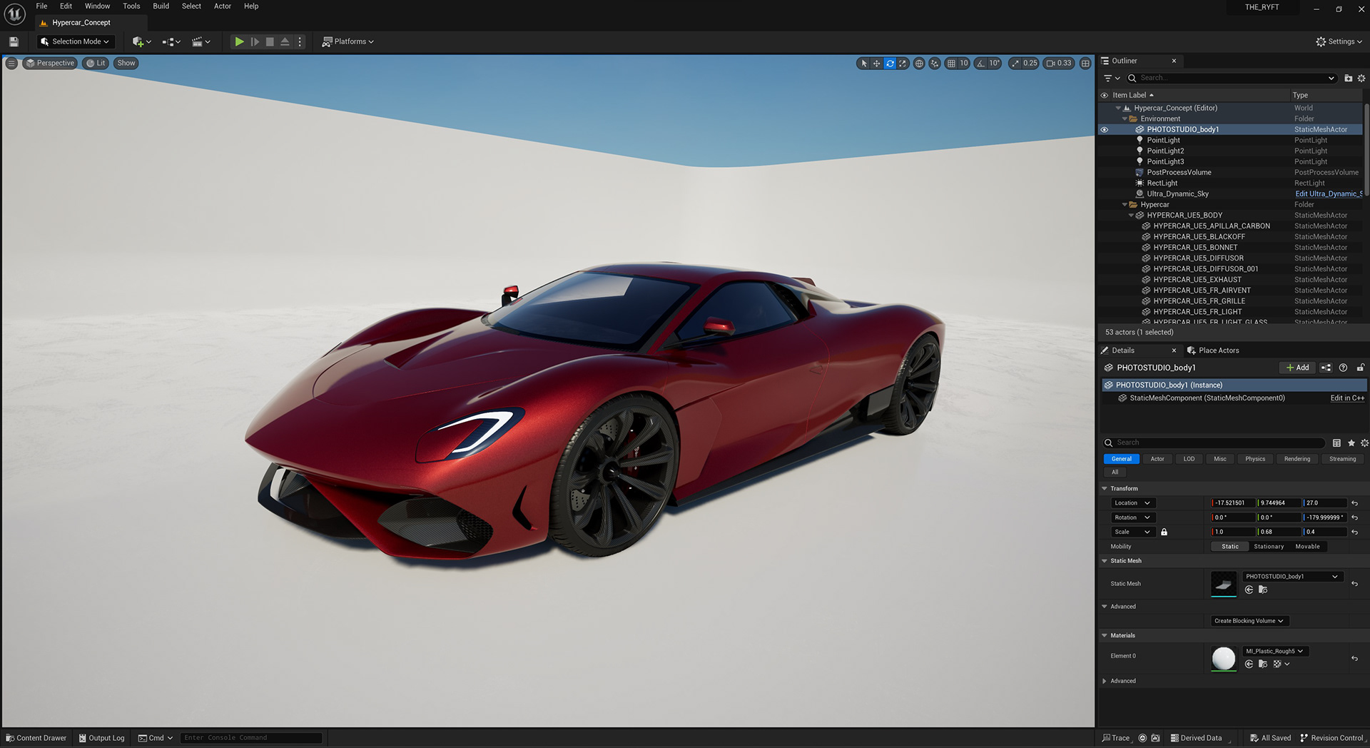 Super car，UE5 Lumen，conceptual design，