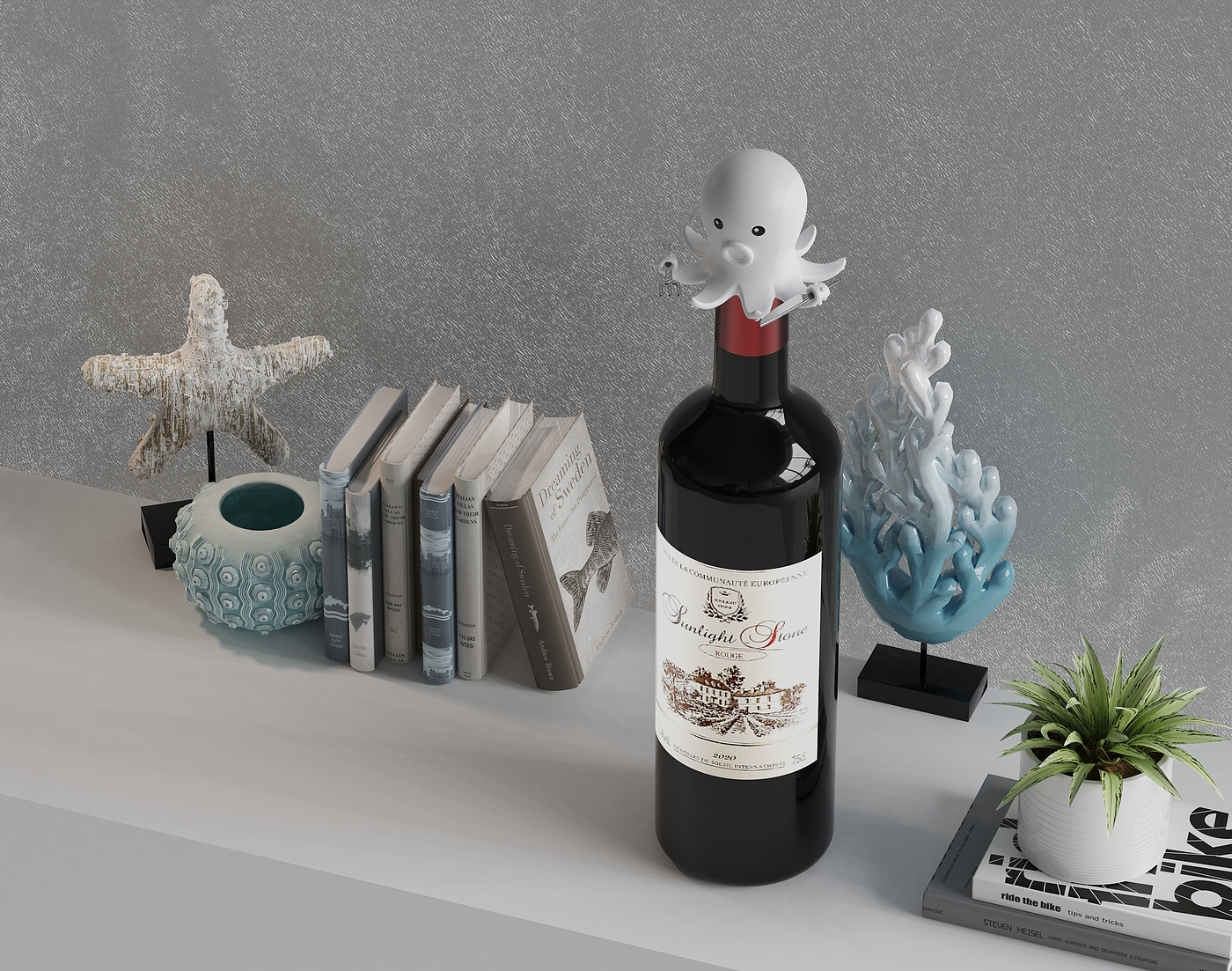 Red wine stopper，Wine stopper，Bionics Design ，octopus，