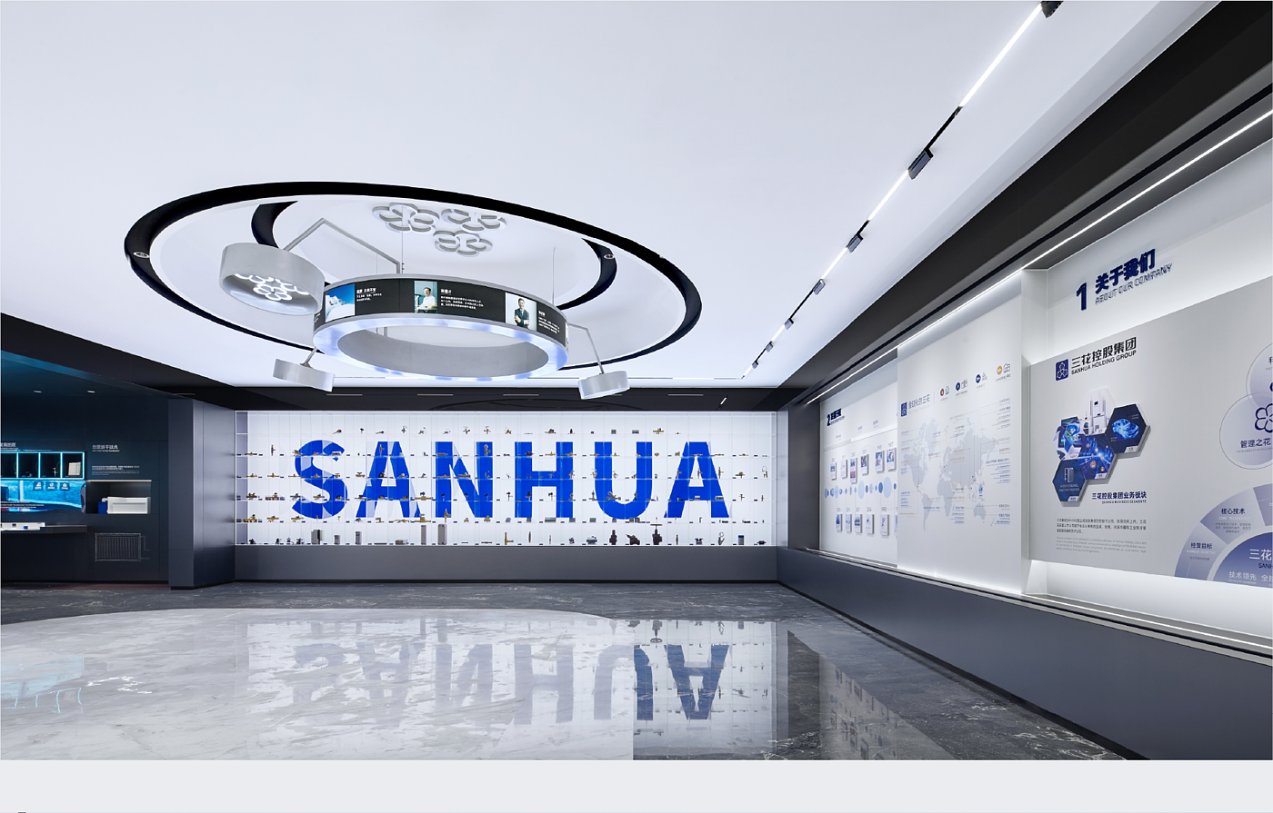 Red design，space design ，Sanhua Group，Exhibition hall design，Three Flowers Exhibition Hall，