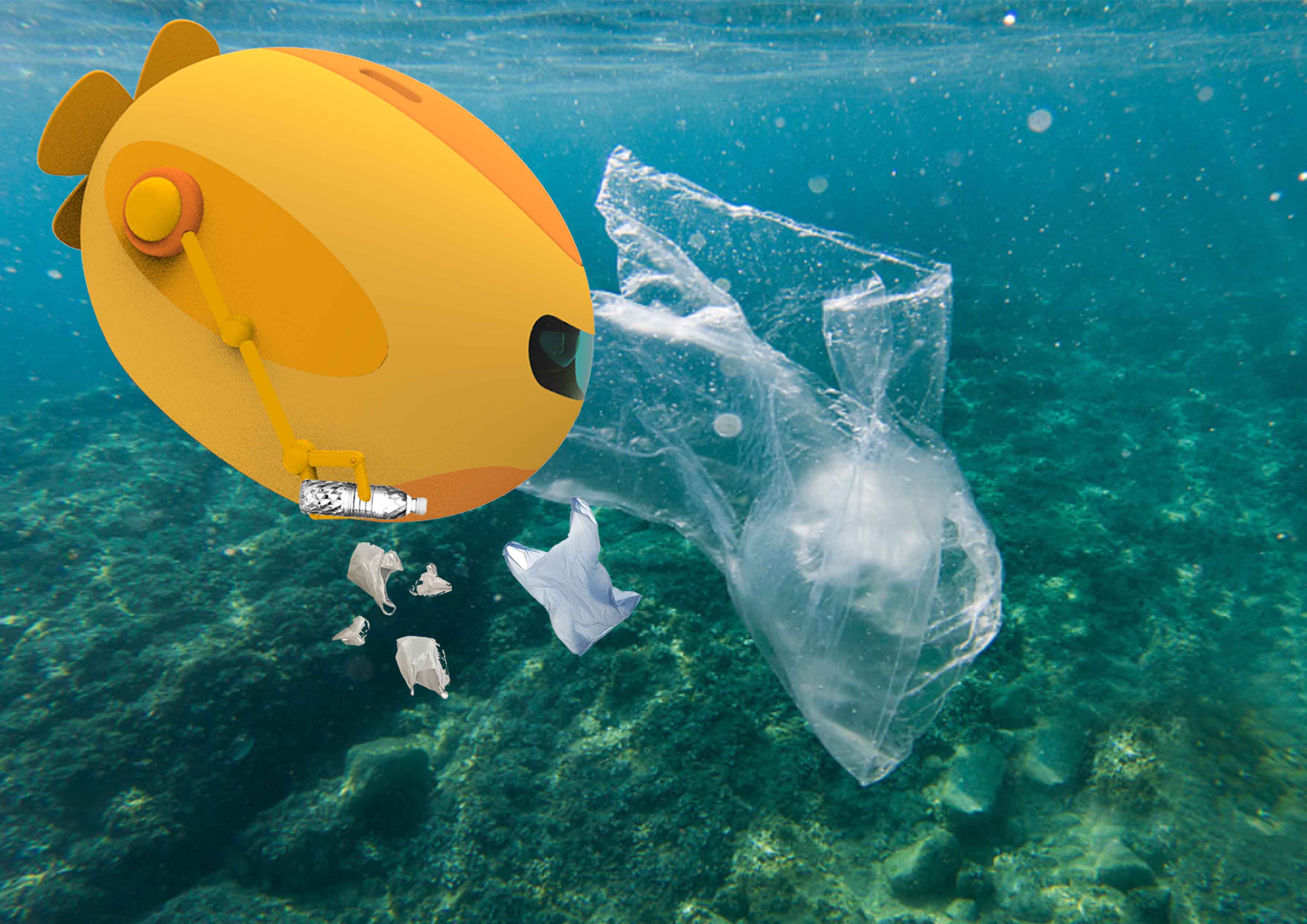 submarine，sea bottom salvage，Marine litter，ocean，Clownfish，