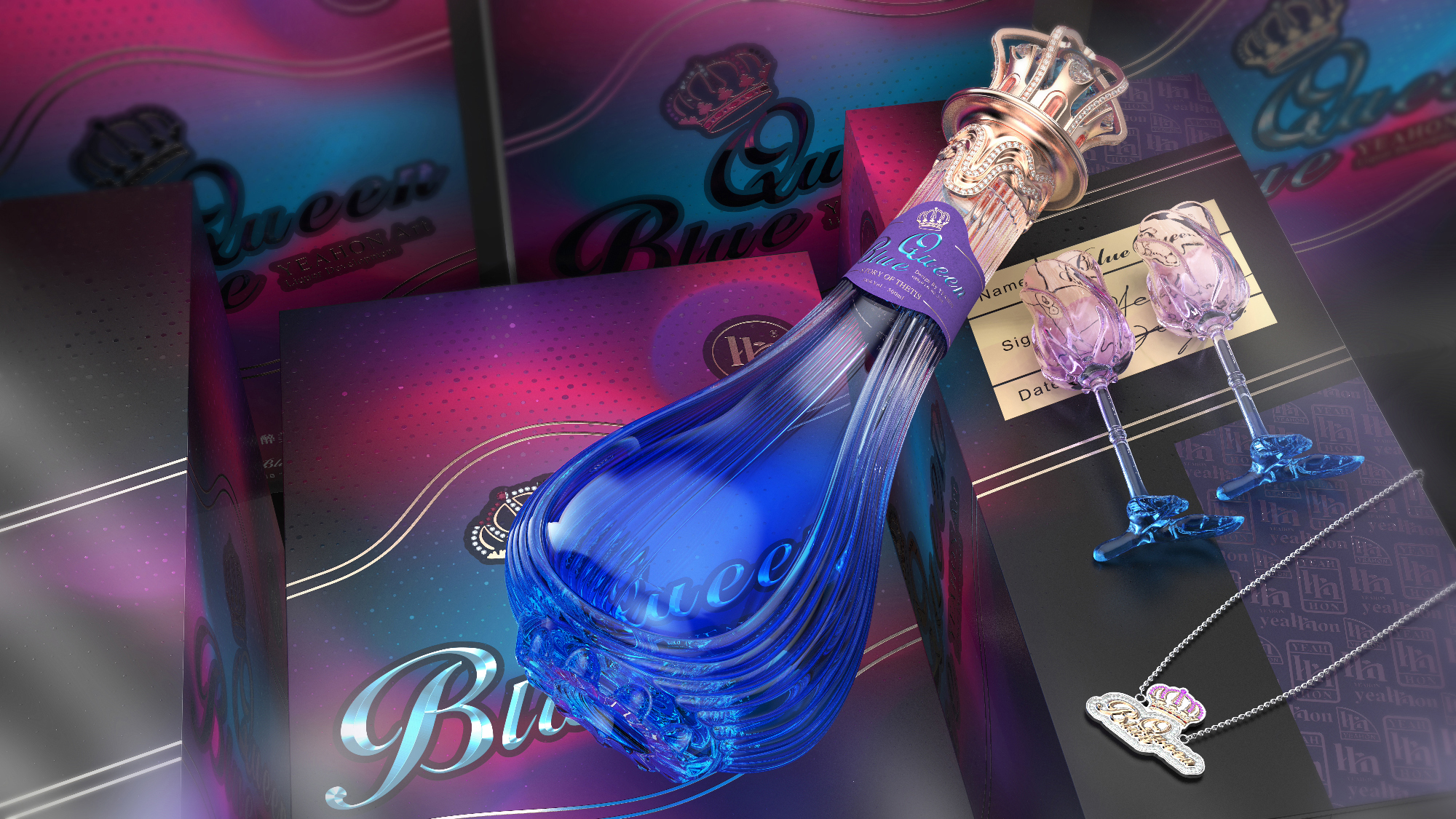 Wine bottle design，Wine Box Design，After the sea，BlueQueen，Yihong Creation®Products，