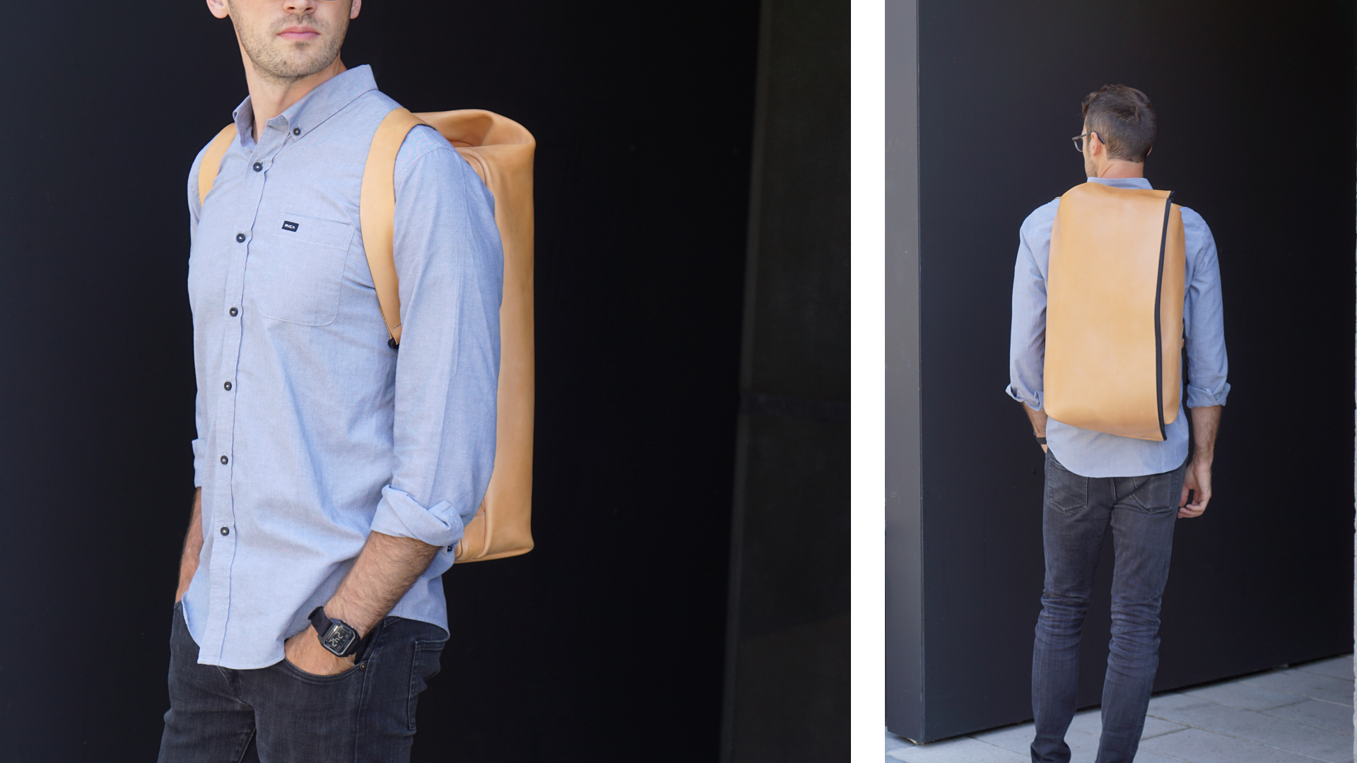 Roll-front，knapsack，genuine leather，brown，