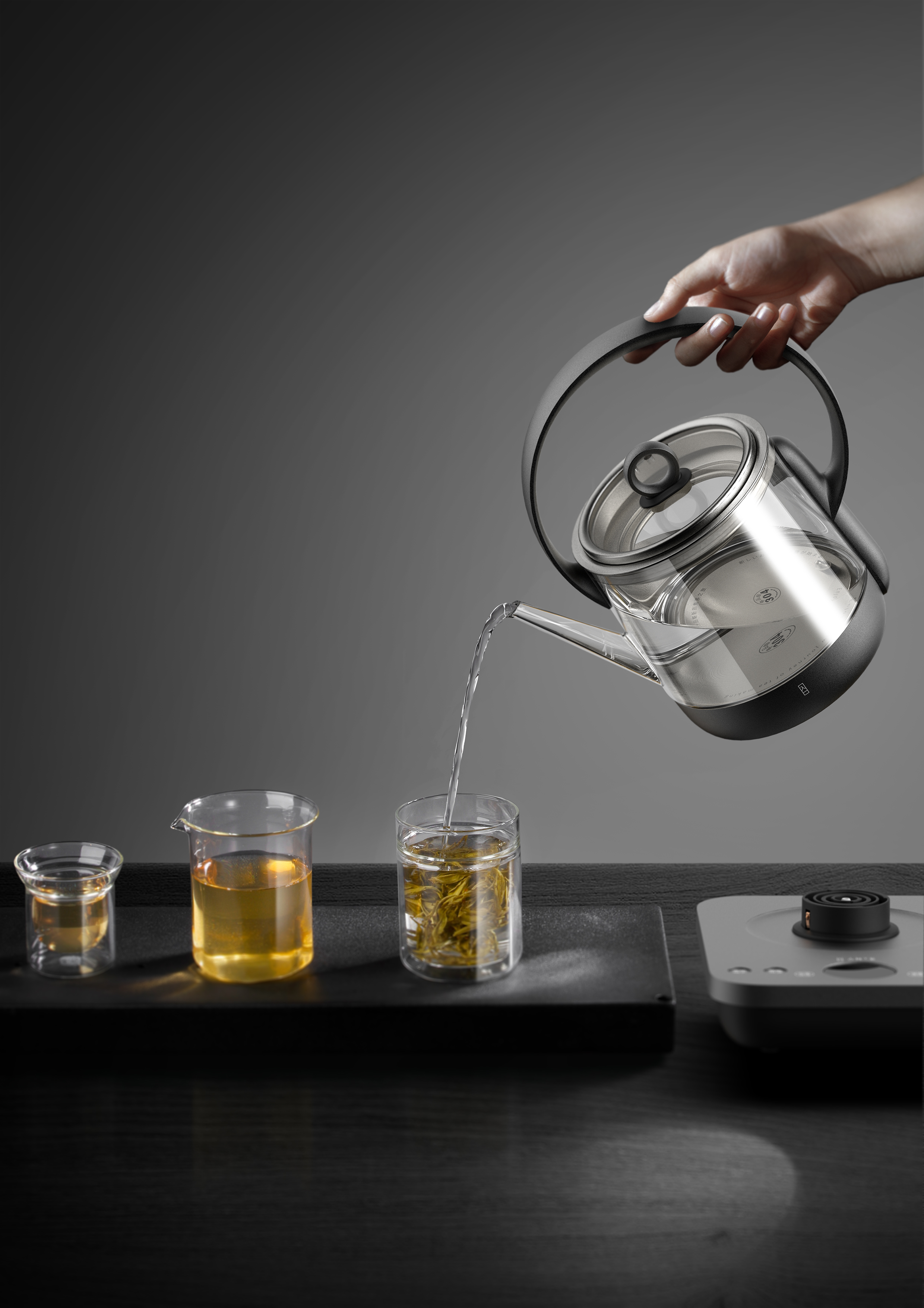 Into a tea appliance，Jingyue Beiliang Pot，small home appliances，product design，Beam lifting kettle，Minimalist design ，Tea design，Tea Tilder Pot，