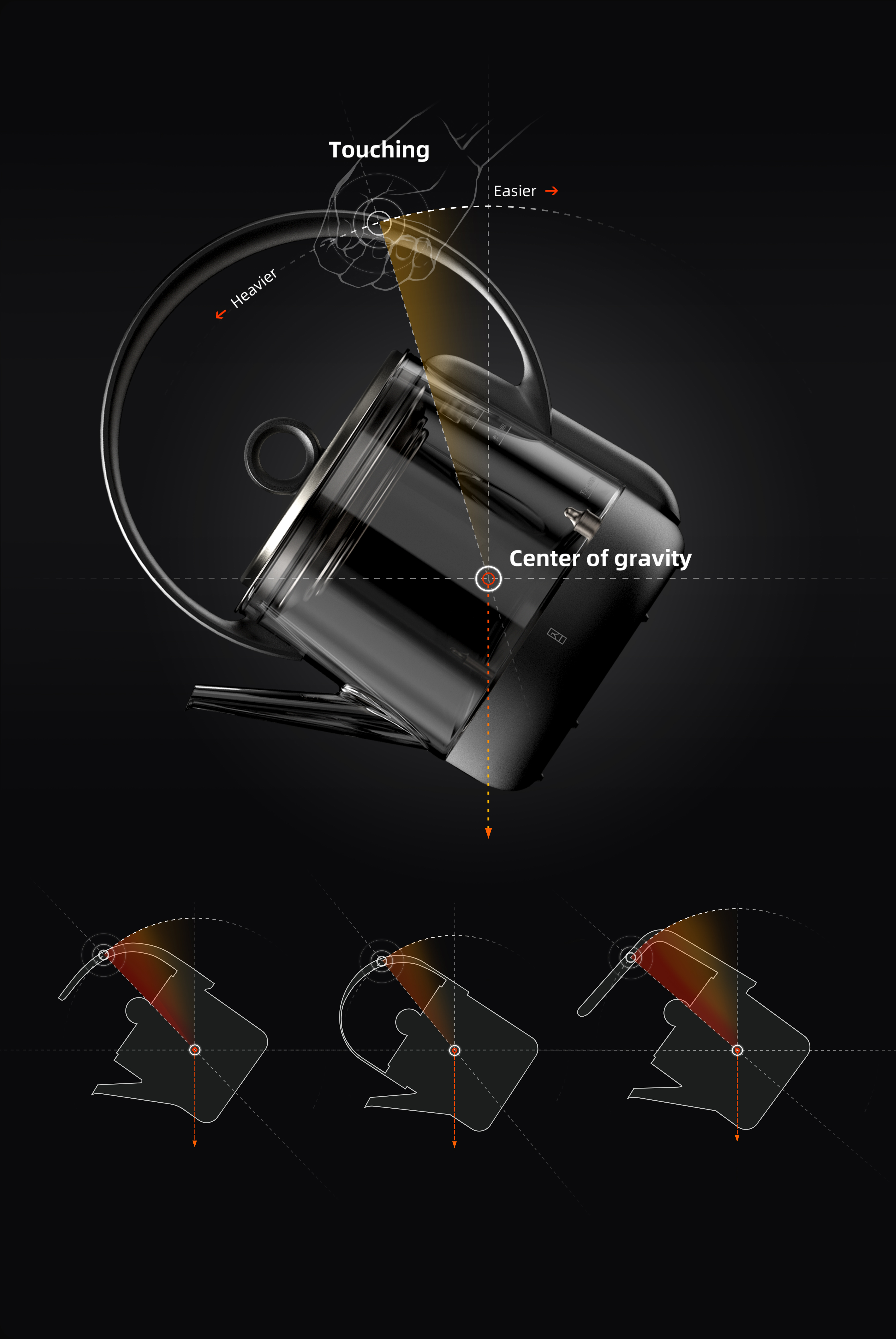 Into a tea appliance，Jingyue Beiliang Pot，small home appliances，product design，Beam lifting kettle，Minimalist design ，Tea design，Tea Tilder Pot，