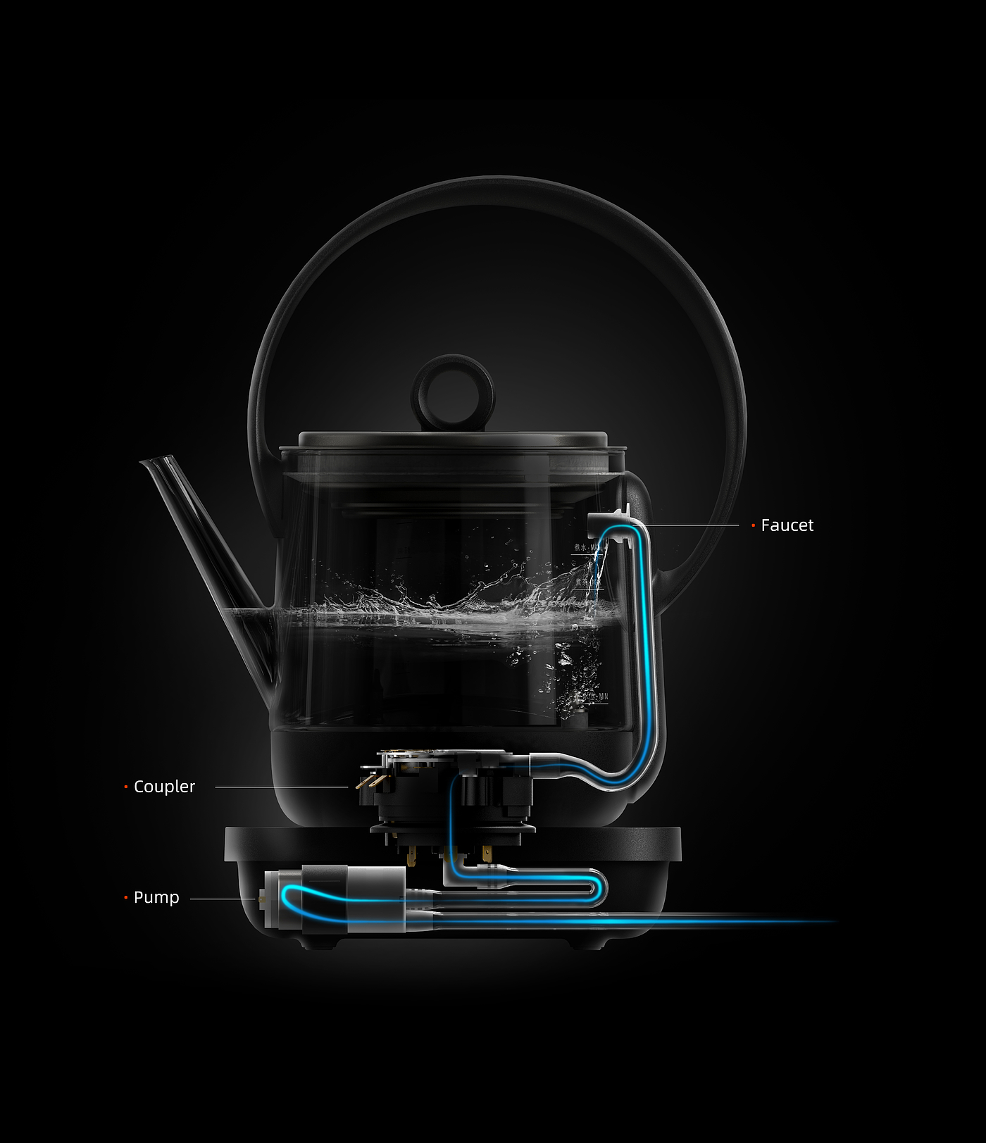 Into a tea appliance，Jingyue Beiliang Pot，small home appliances，product design，Beam lifting kettle，Minimalist design ，Tea design，Tea Tilder Pot，