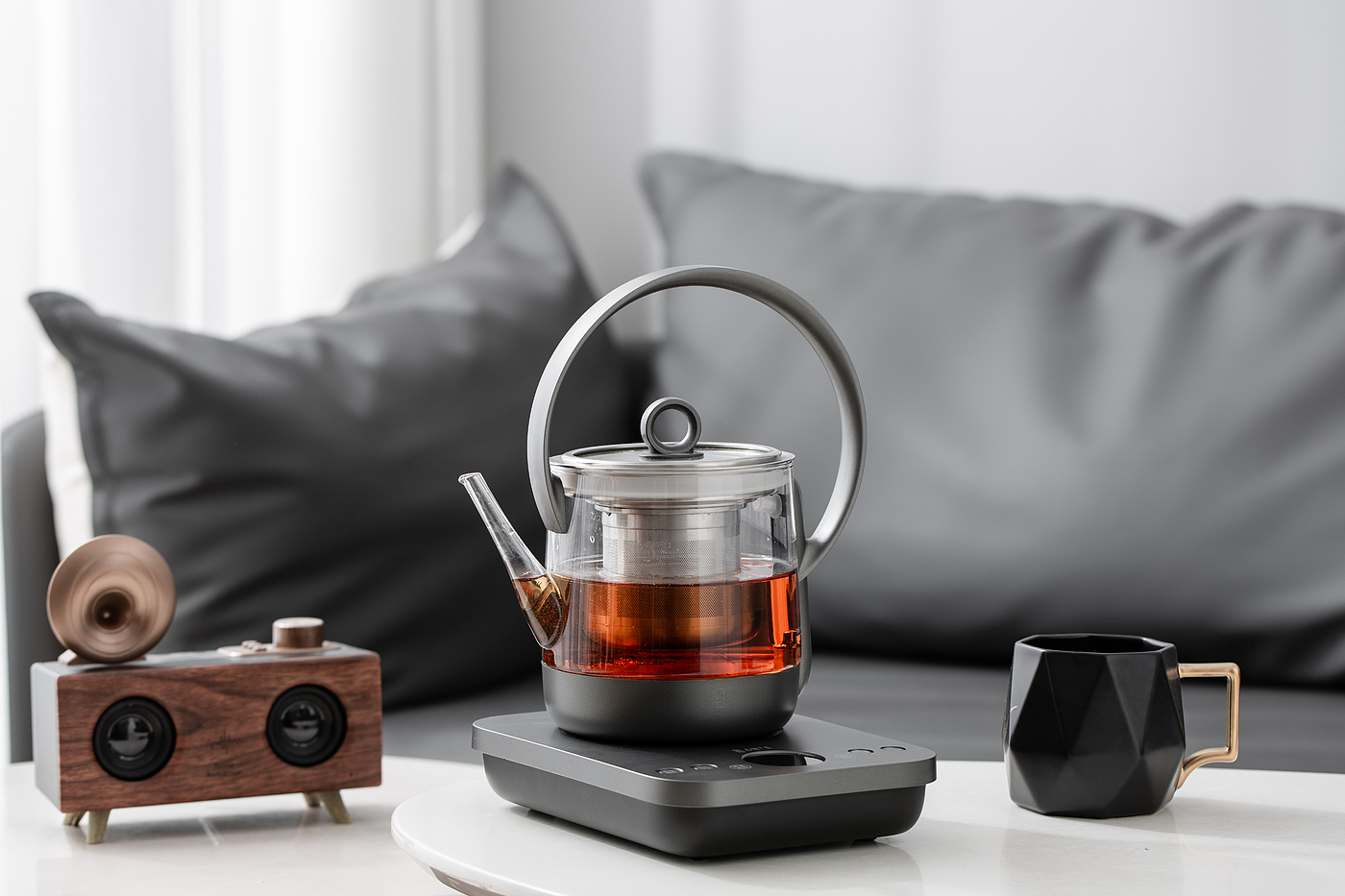 入一茶电器，静月提梁壶，小家电，产品设计，提梁烧水壶，极简设计，茶设计，煮茶提梁壶，