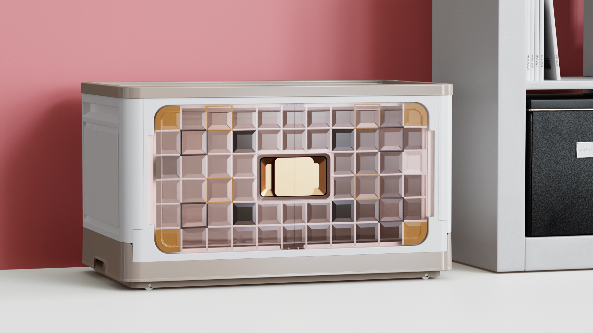 Folding box，Storage box，Door handle，panel，Door Panel，Folding storage box，Folding box panel，Folding box handle，