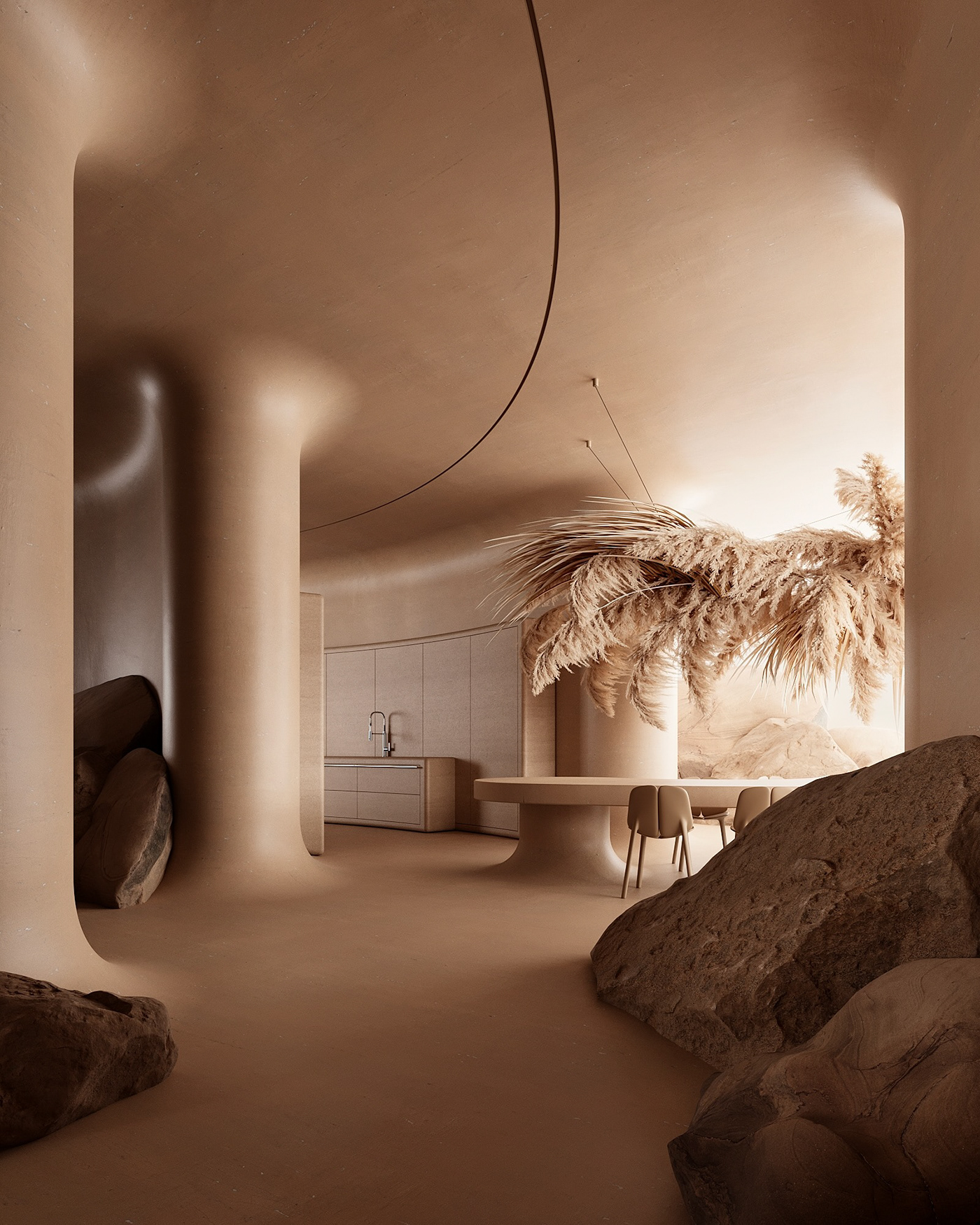 Architecture，inside the city，Design，3dmax，visualization，bedroom，modern，kitchen，