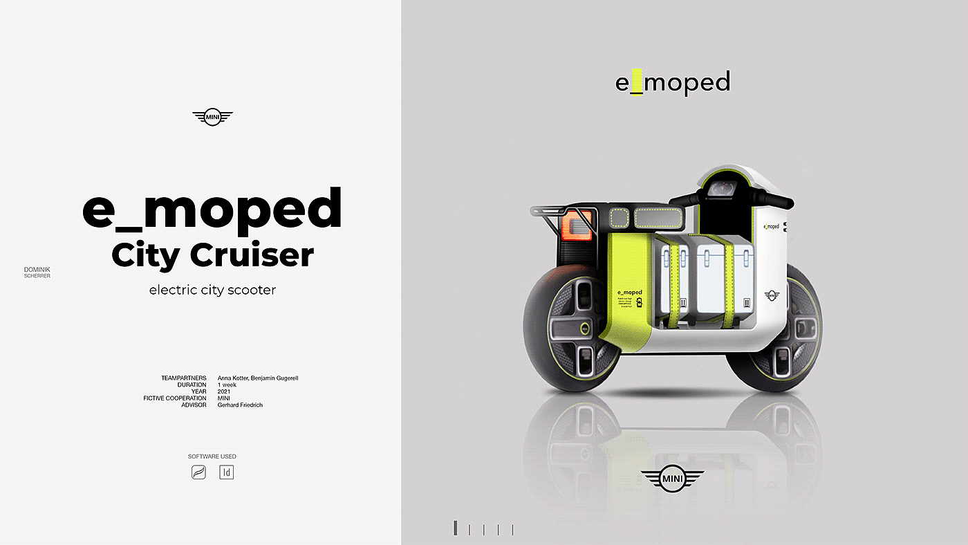 MINI e_moped，交通工具，电动城市滑板车，创意，