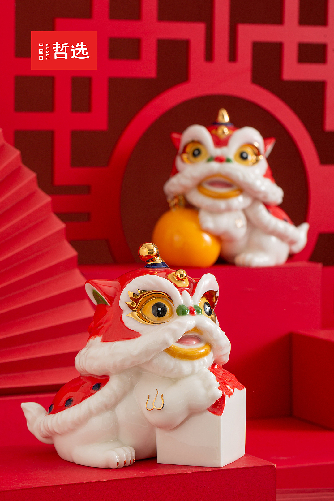 ceramics，Lion dance，Ornaments，National tide，