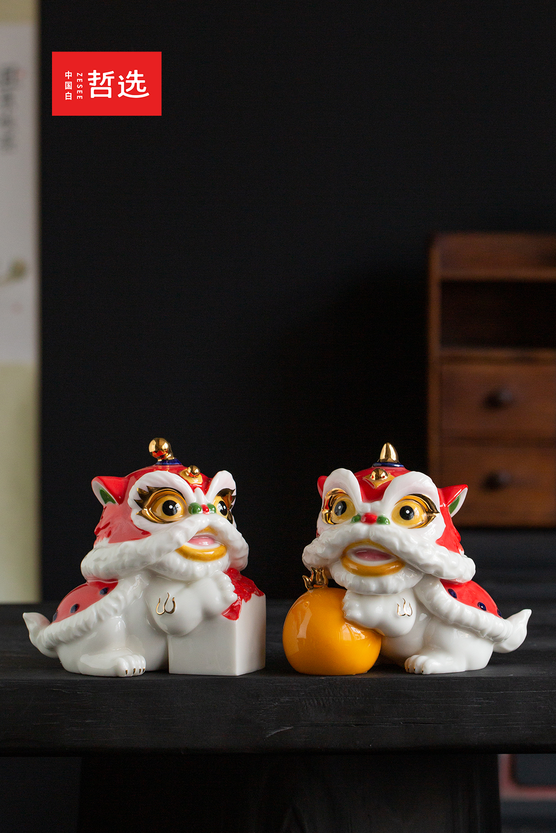 ceramics，Lion dance，Ornaments，National tide，