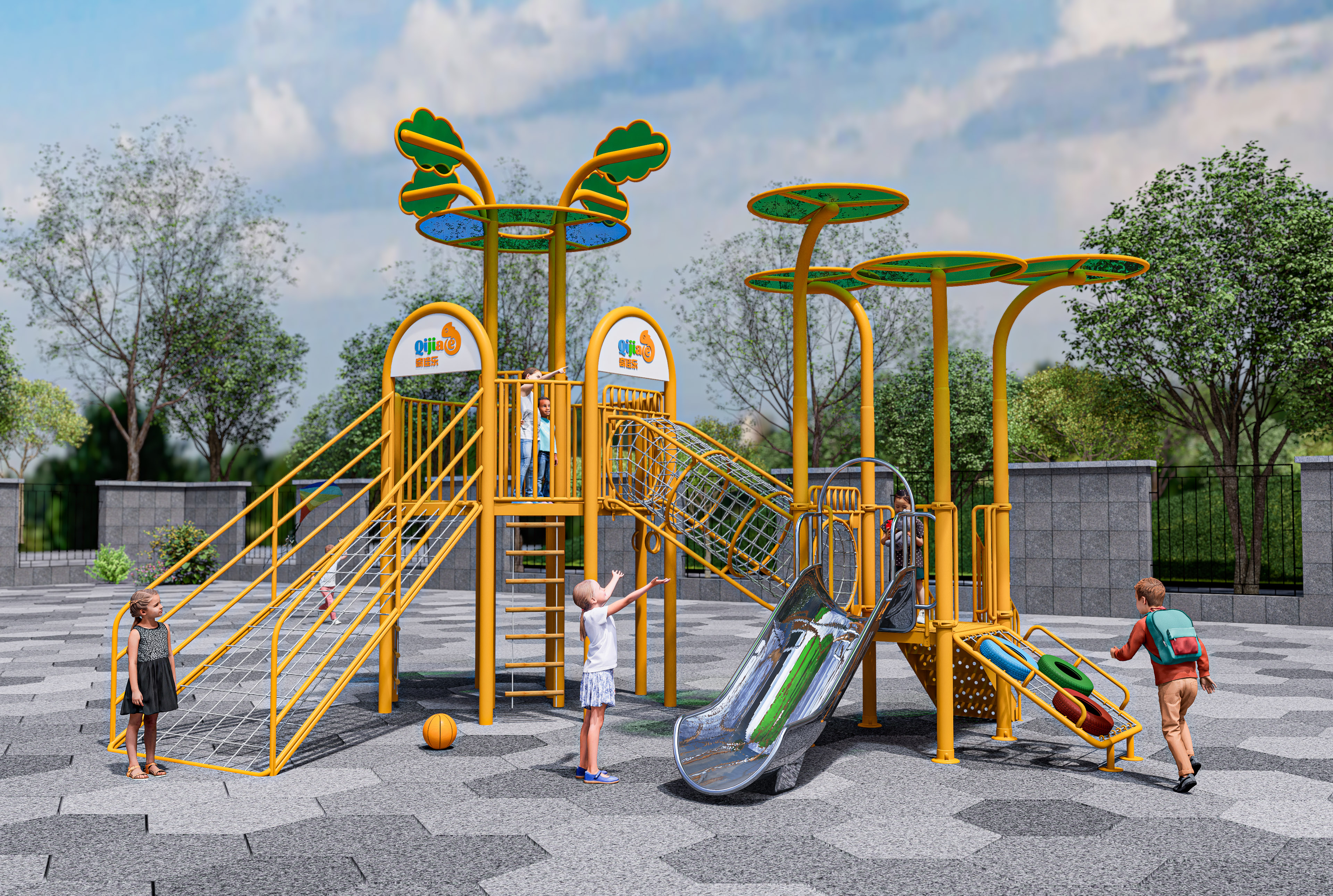 Children's outdoor slide，Amusement facilities，Small slide，Climbing Net，Non-standard customization，