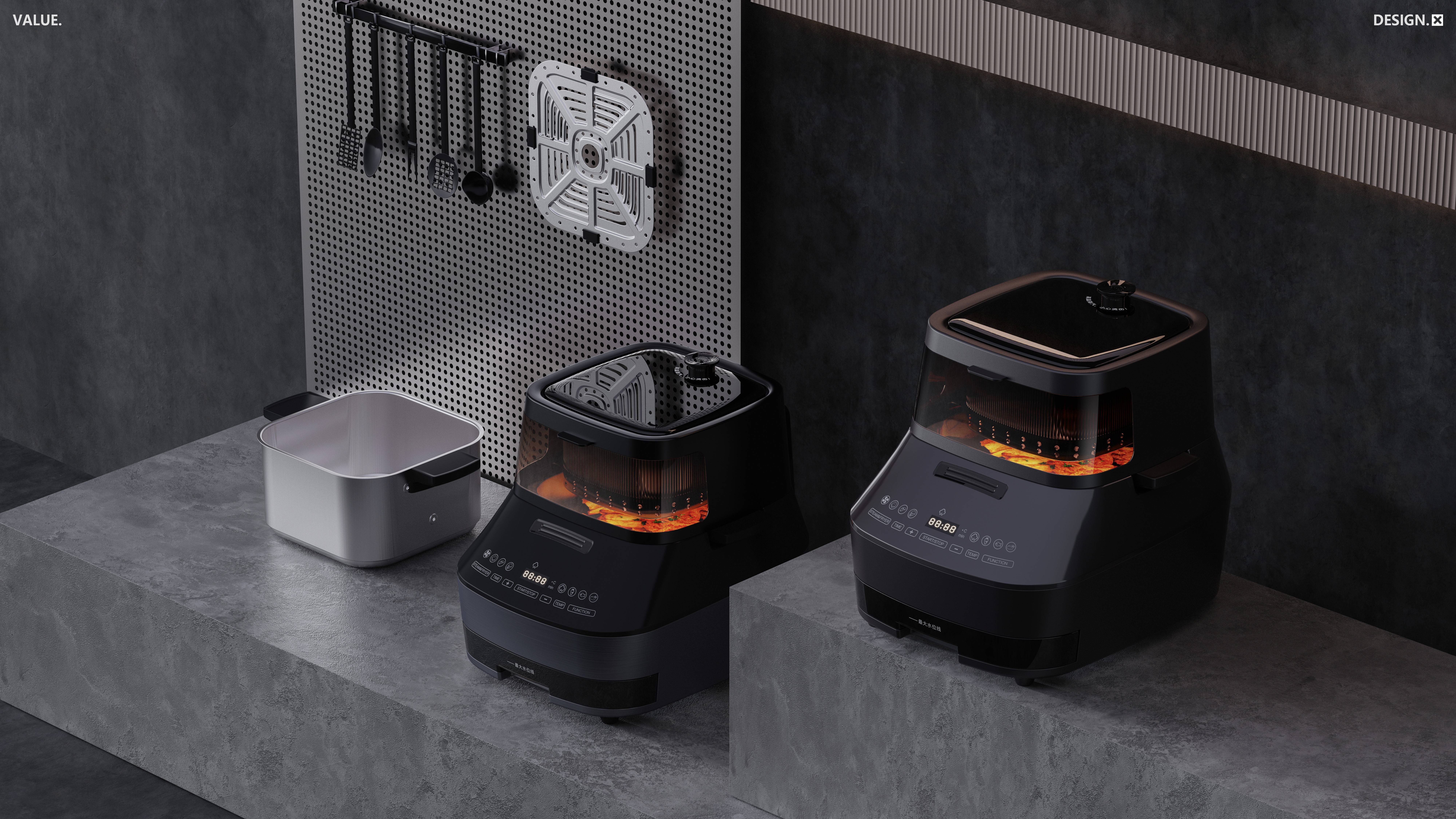 Household Electric Appliances，Steaming fryer，industrial design，product design，