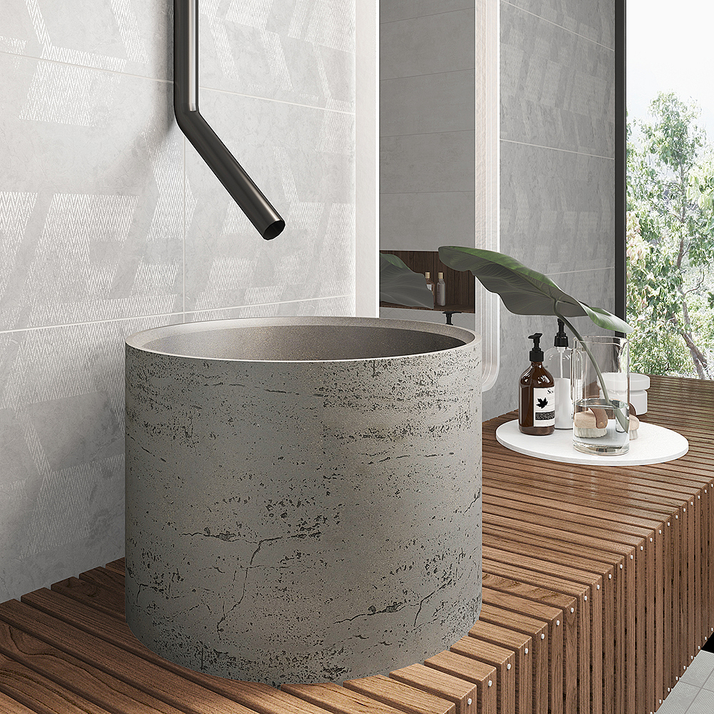 Cement wash basin，Bathroom decoration，Bathroom Cabinet Wash Basin，Restroom decoration，Industrial wind bathroom design，Bathroom wash basin effect，