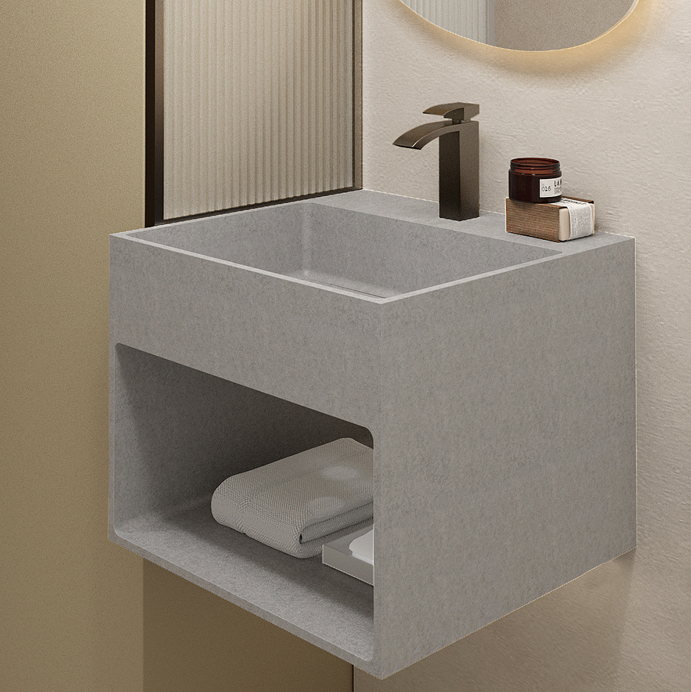 Cement wash basin，Bathroom decoration，Bathroom Cabinet Wash Basin，Restroom decoration，Industrial wind bathroom design，Bathroom wash basin effect，