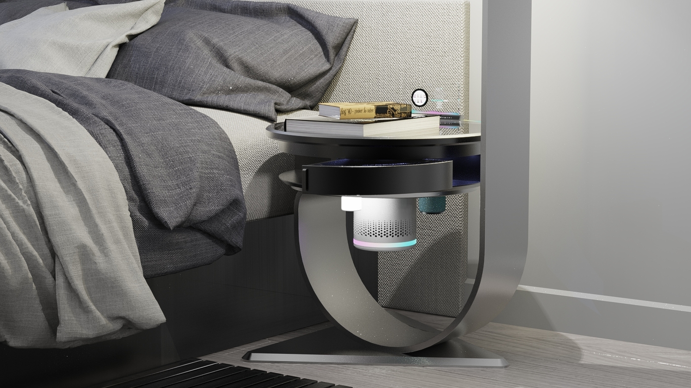 household electrical appliances，bedroom，intelligence，sleep，concept，Bedside lamp，Smart home，