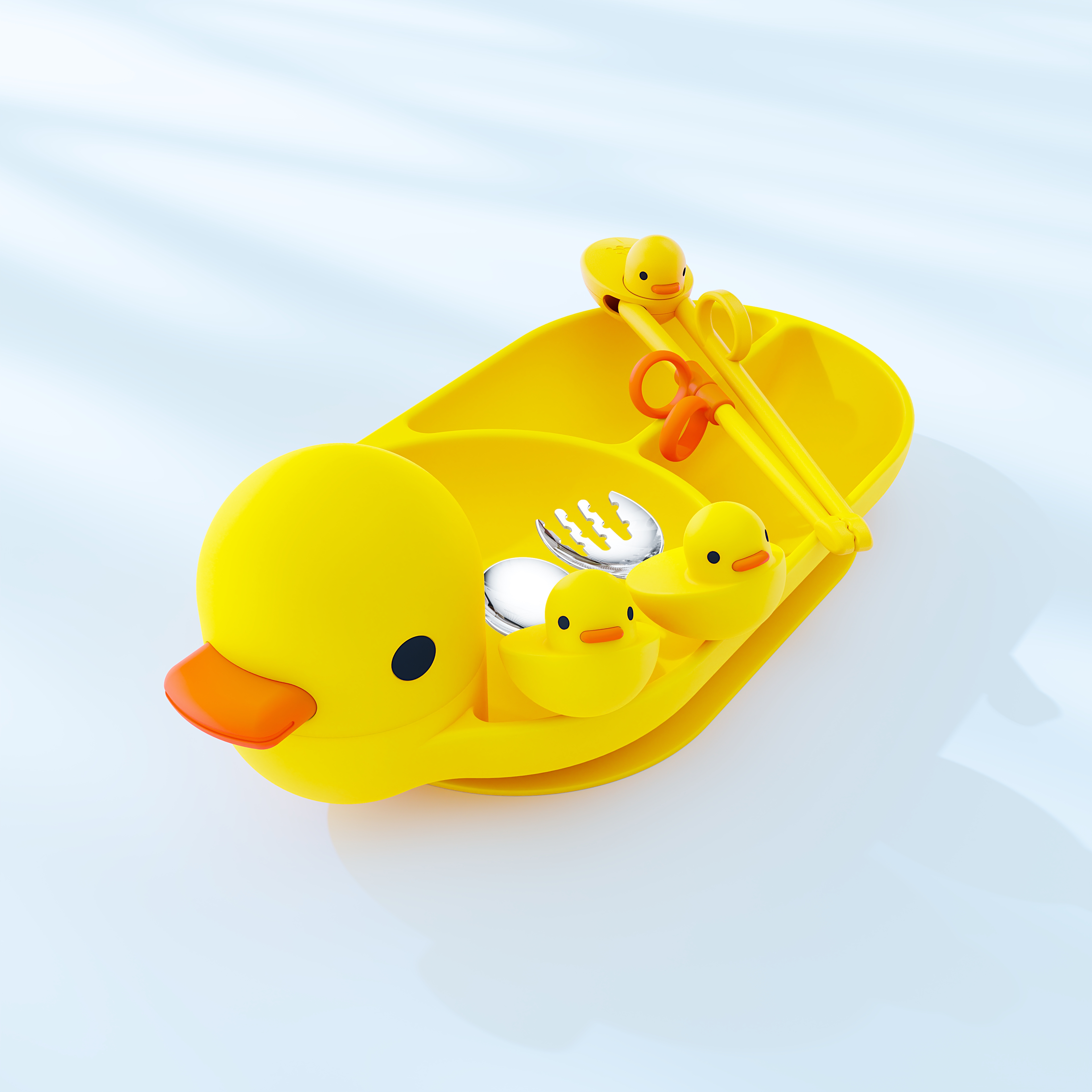 Mother and baby，tableware，bowl，chopsticks，silica gel，Cartoon，product design，3D rendering，