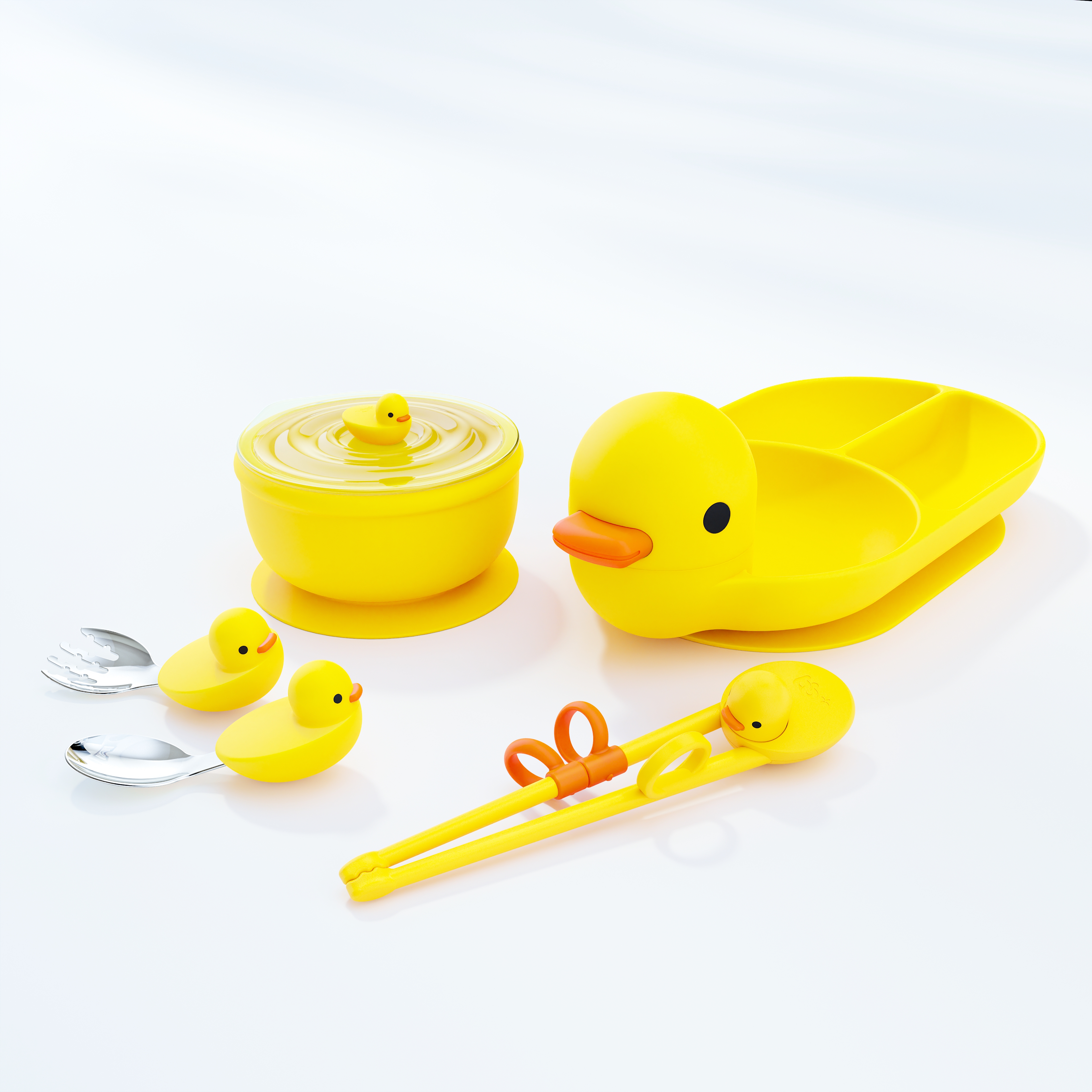 Mother and baby，tableware，bowl，chopsticks，silica gel，Cartoon，product design，3D rendering，