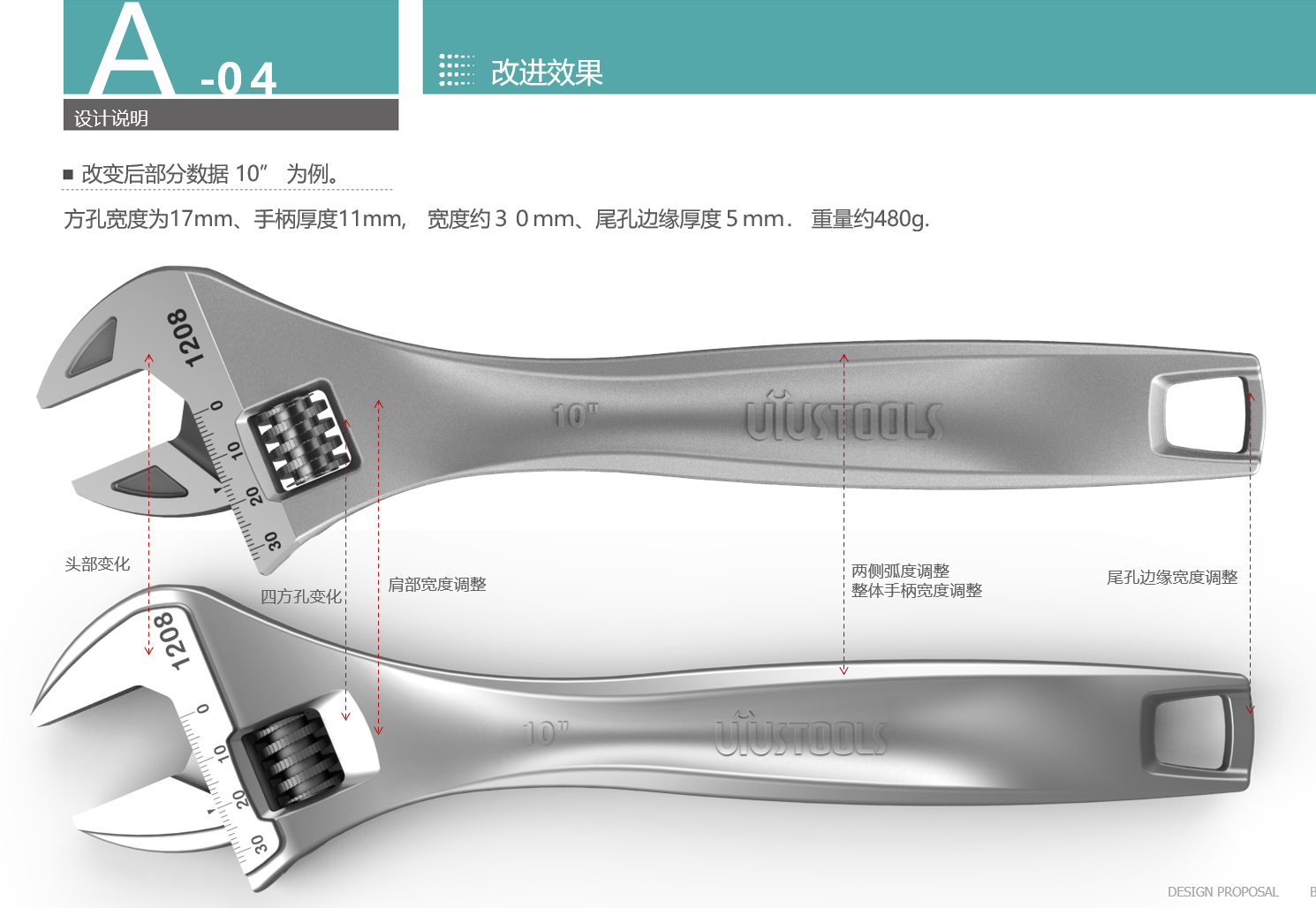Adjustable wrench, hand tool design, tool design，