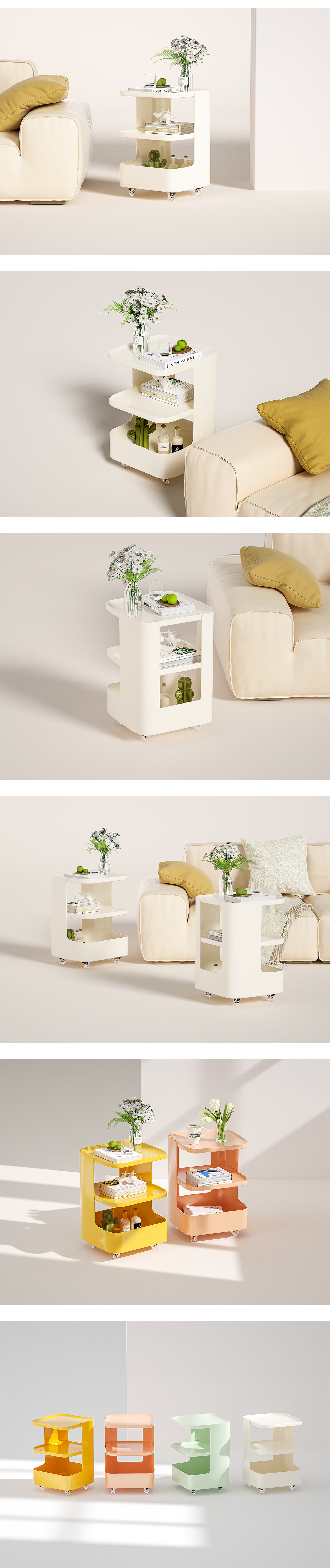 furniture design ，Storage rack，Storage cabinet，Side table，garden cart，Big mouth cart，Cream wind，