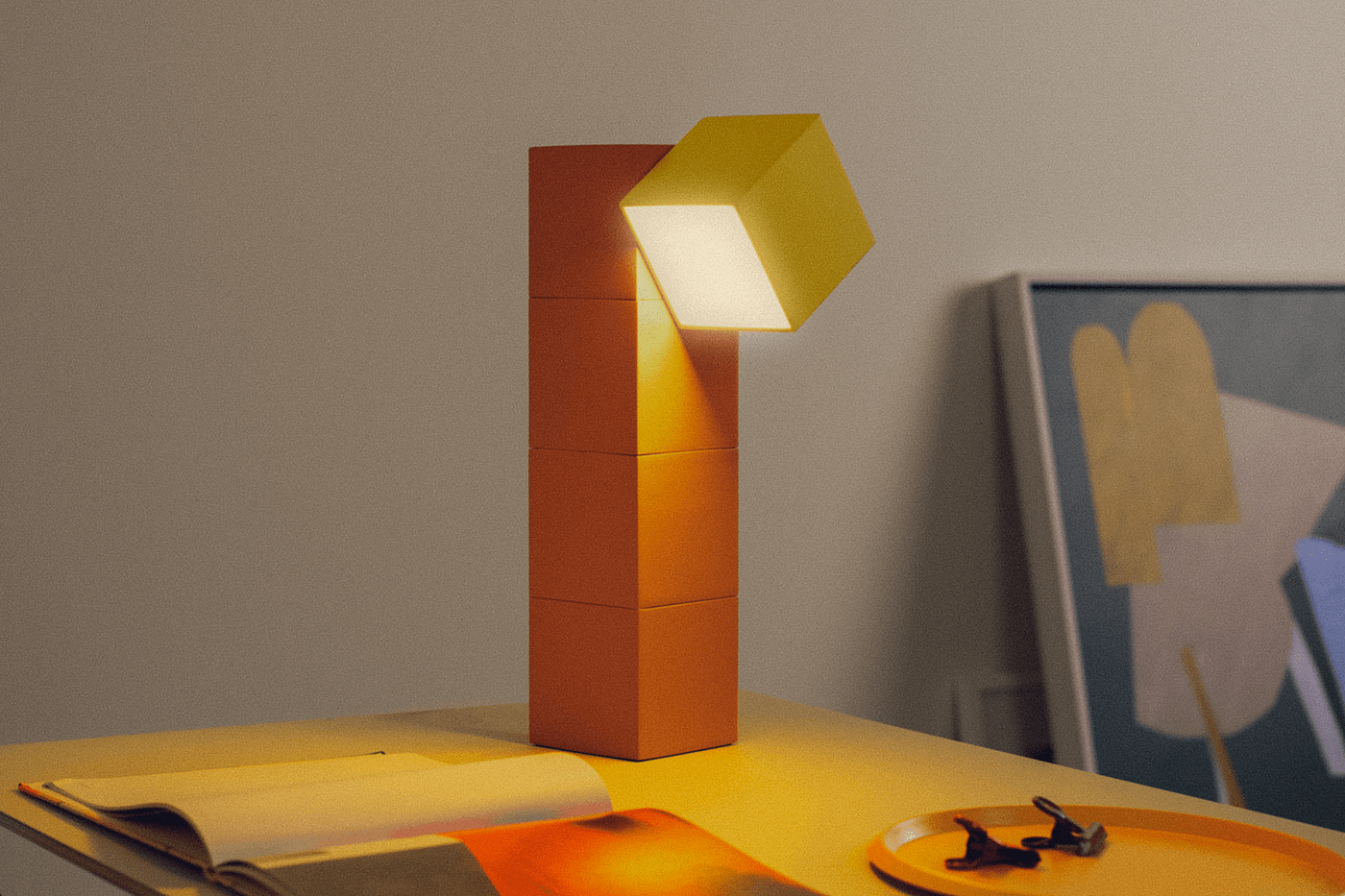 3D printing，lighting design ，orange，Desk lamp，