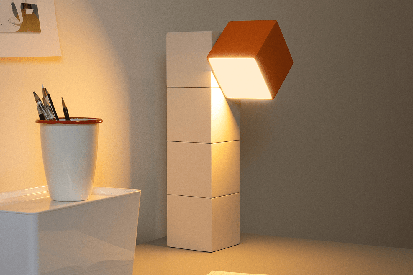 3D printing，lighting design ，orange，Desk lamp，