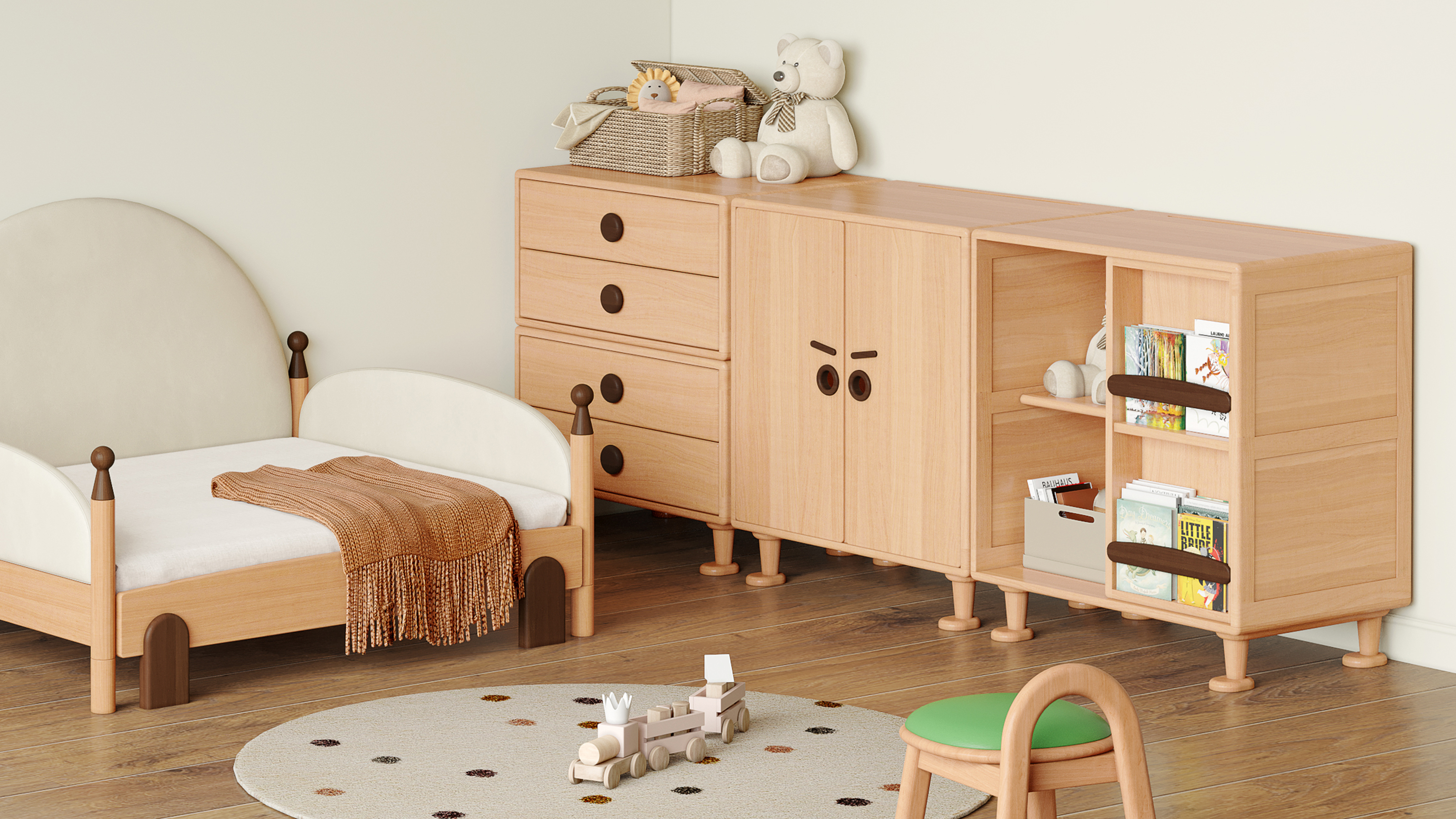 Children's furniture，furniture design ，Growing furniture，Long-term design，spatial thinking，Storage scene，