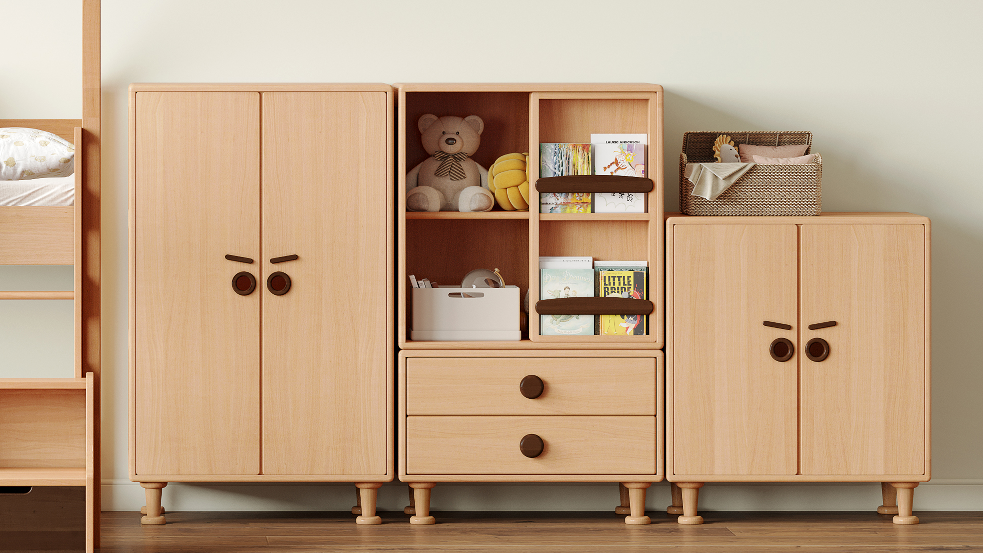 Children's furniture，furniture design ，Growing furniture，Long-term design，spatial thinking，Storage scene，