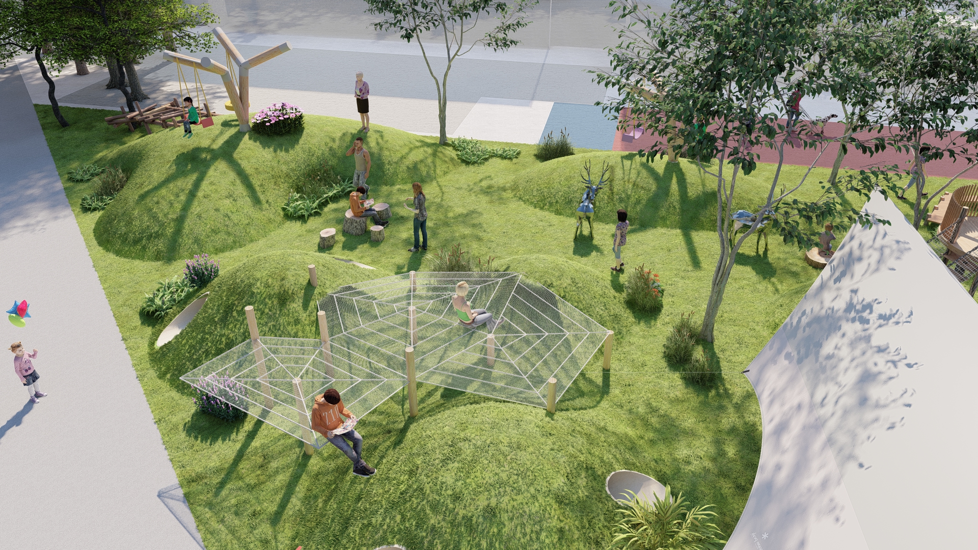 Kindergarten, outdoor activities, large toys，