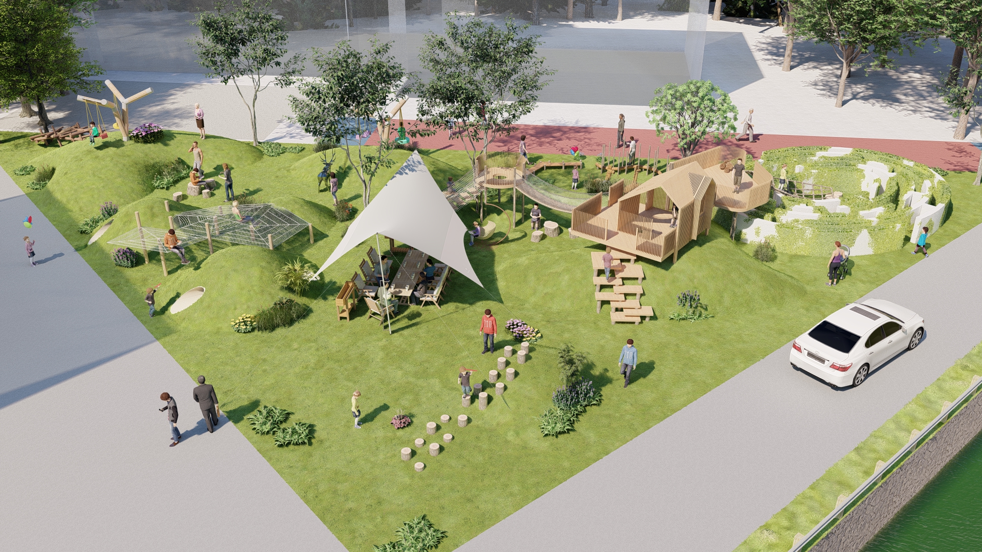 Kindergarten, outdoor activities, large toys，