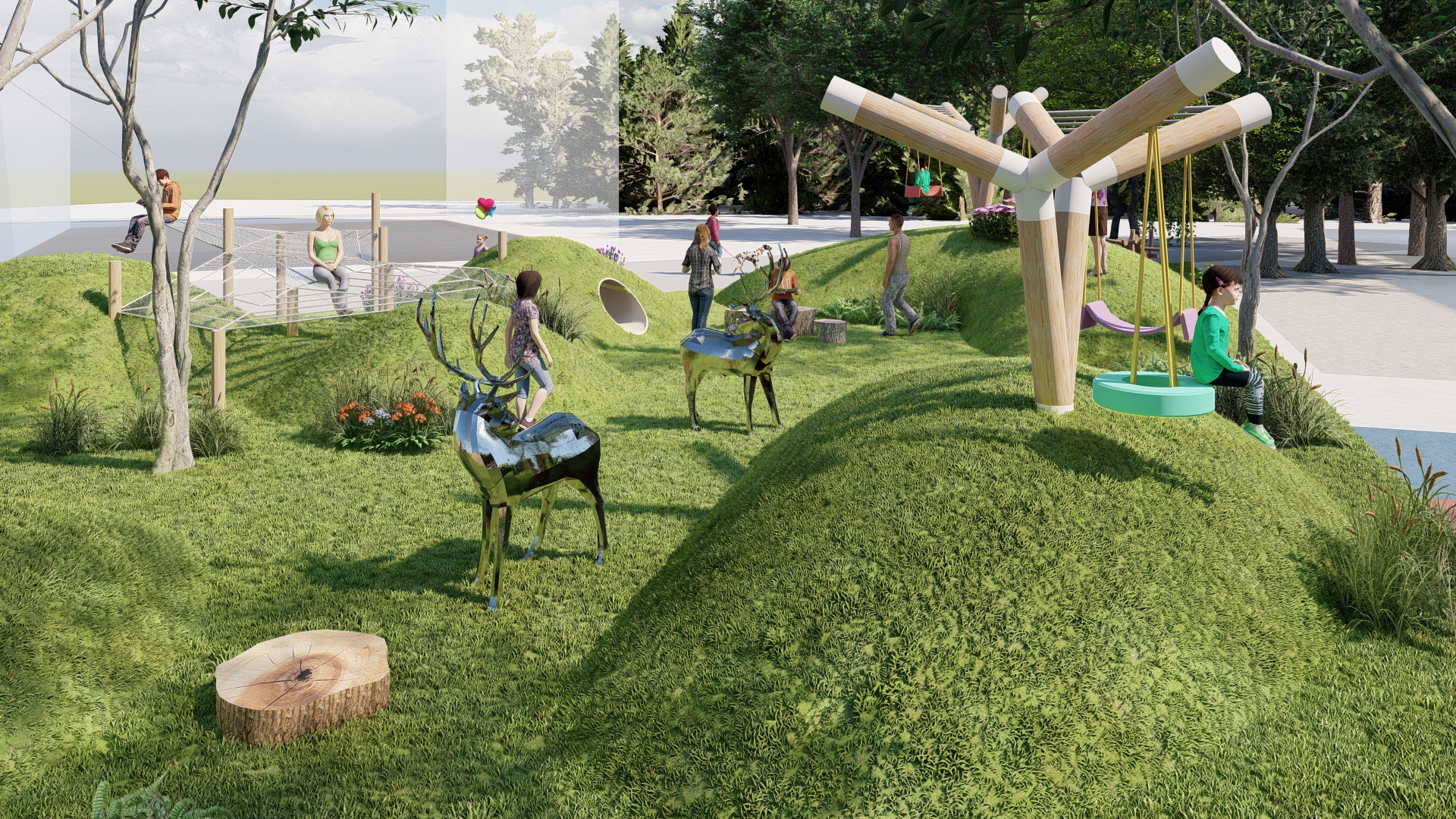 Kindergarten, outdoor activities, large toys，