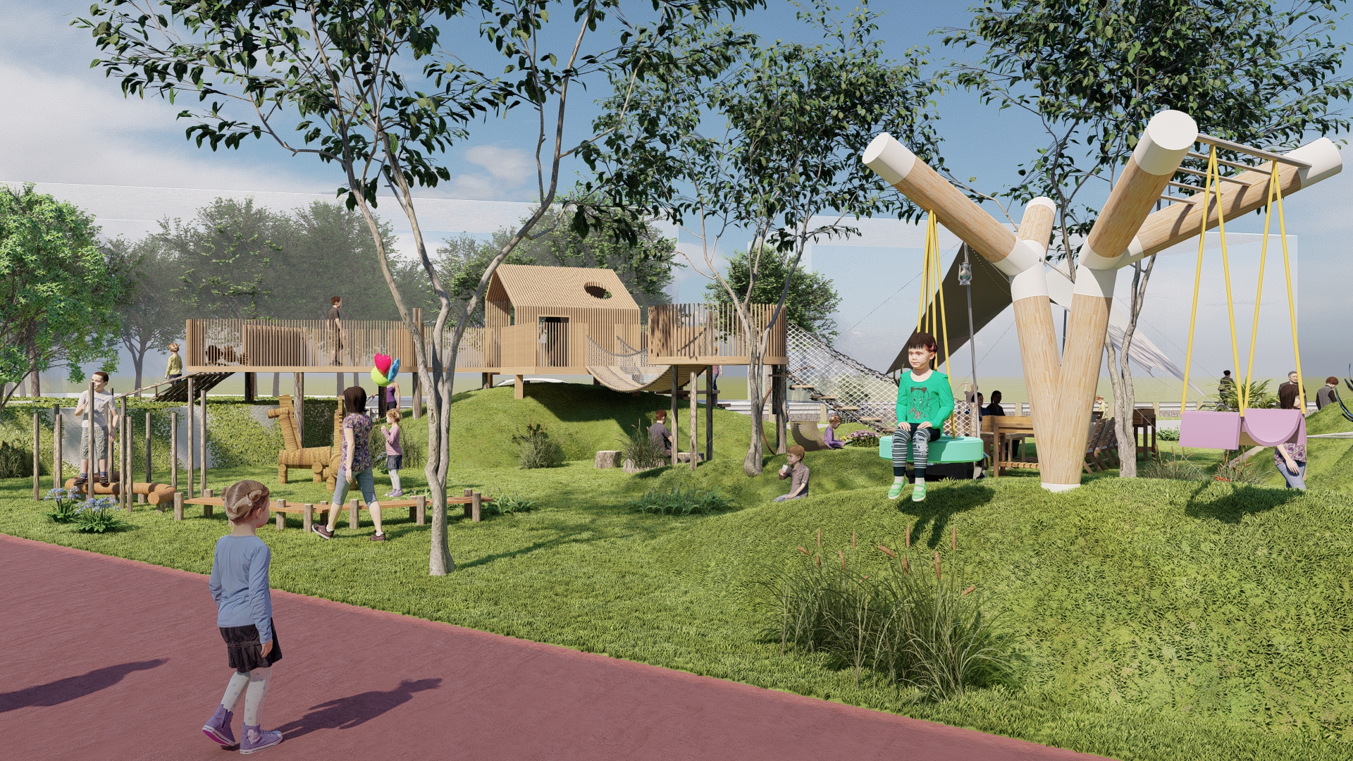 Kindergarten, outdoor activities, large toys，