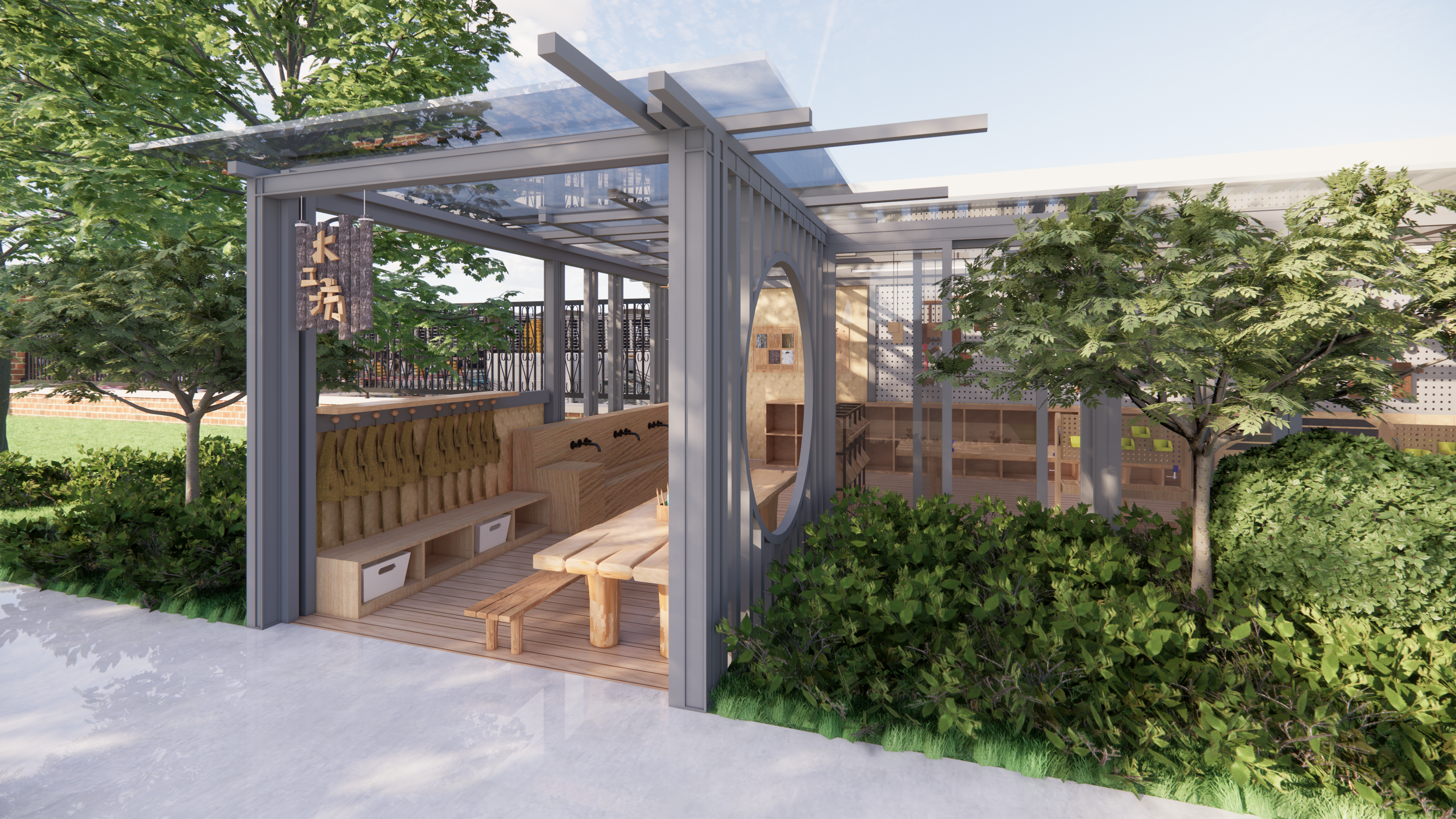 Outdoor design, planting design, toddler operation, steel frame structure,，