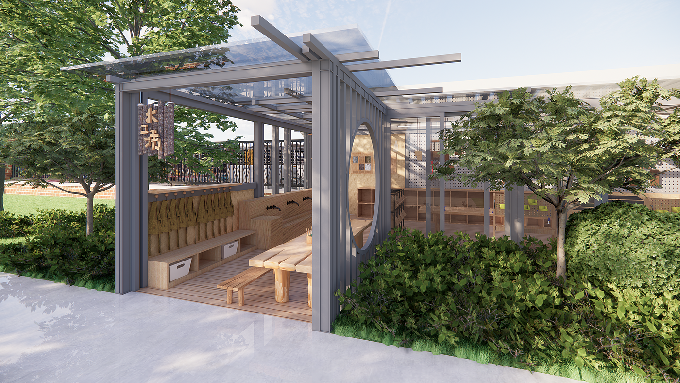 Outdoor design, planting design, toddler operation, steel frame structure,，