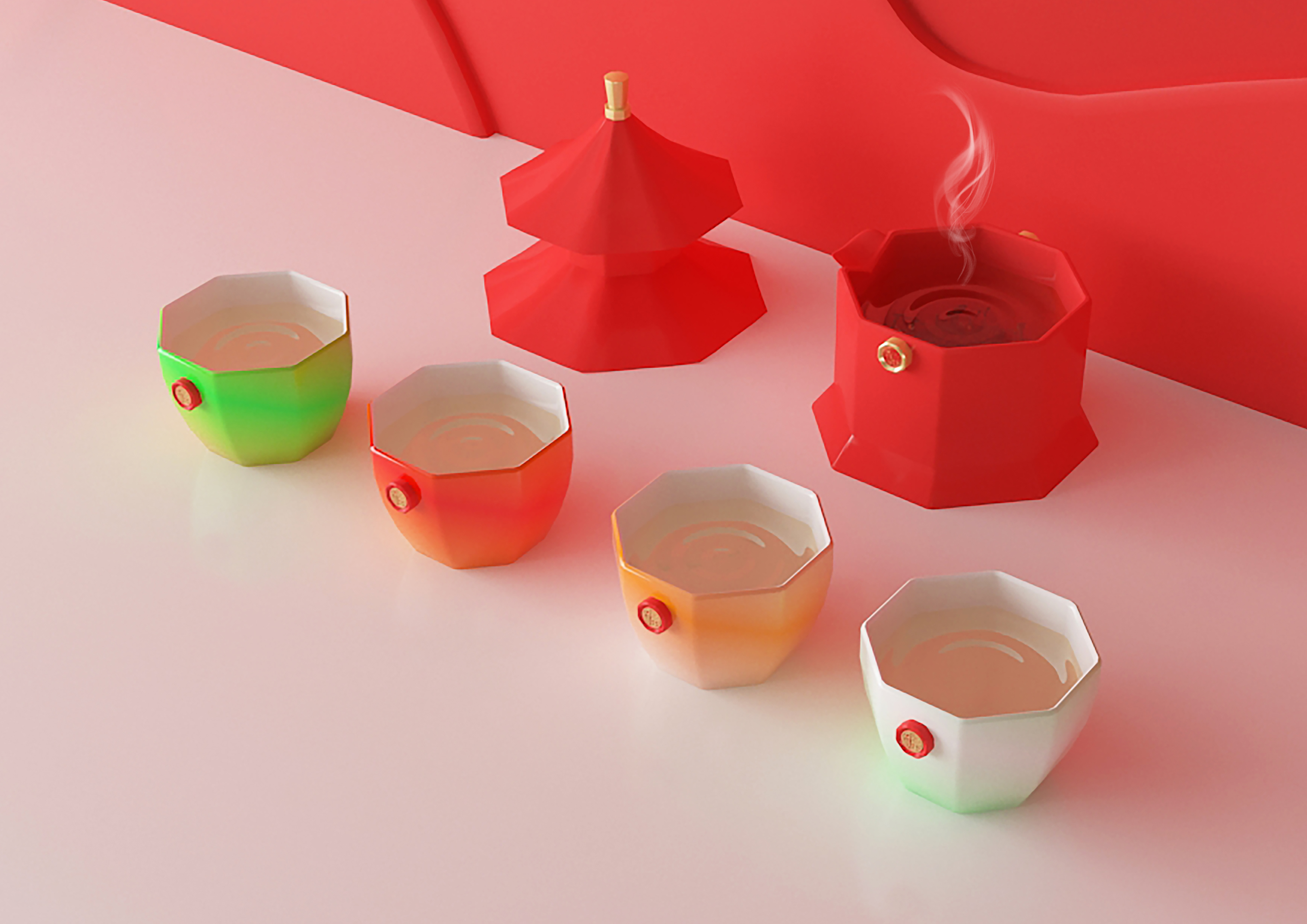 product design，Cultural and creative products，Tea set design，Summer Palace Wen Chuang，articles for daily use，3D modeling，Product rendering，