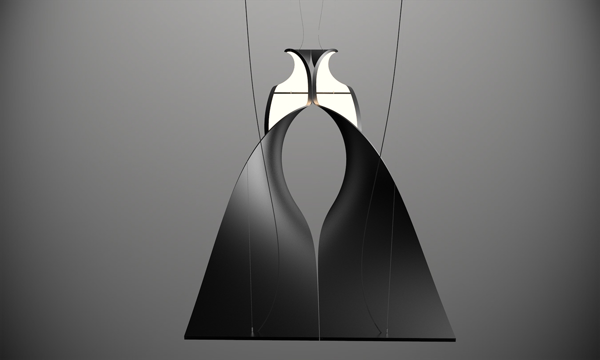 a chandelier，OLED，Twist，Aluminum frame，office，
