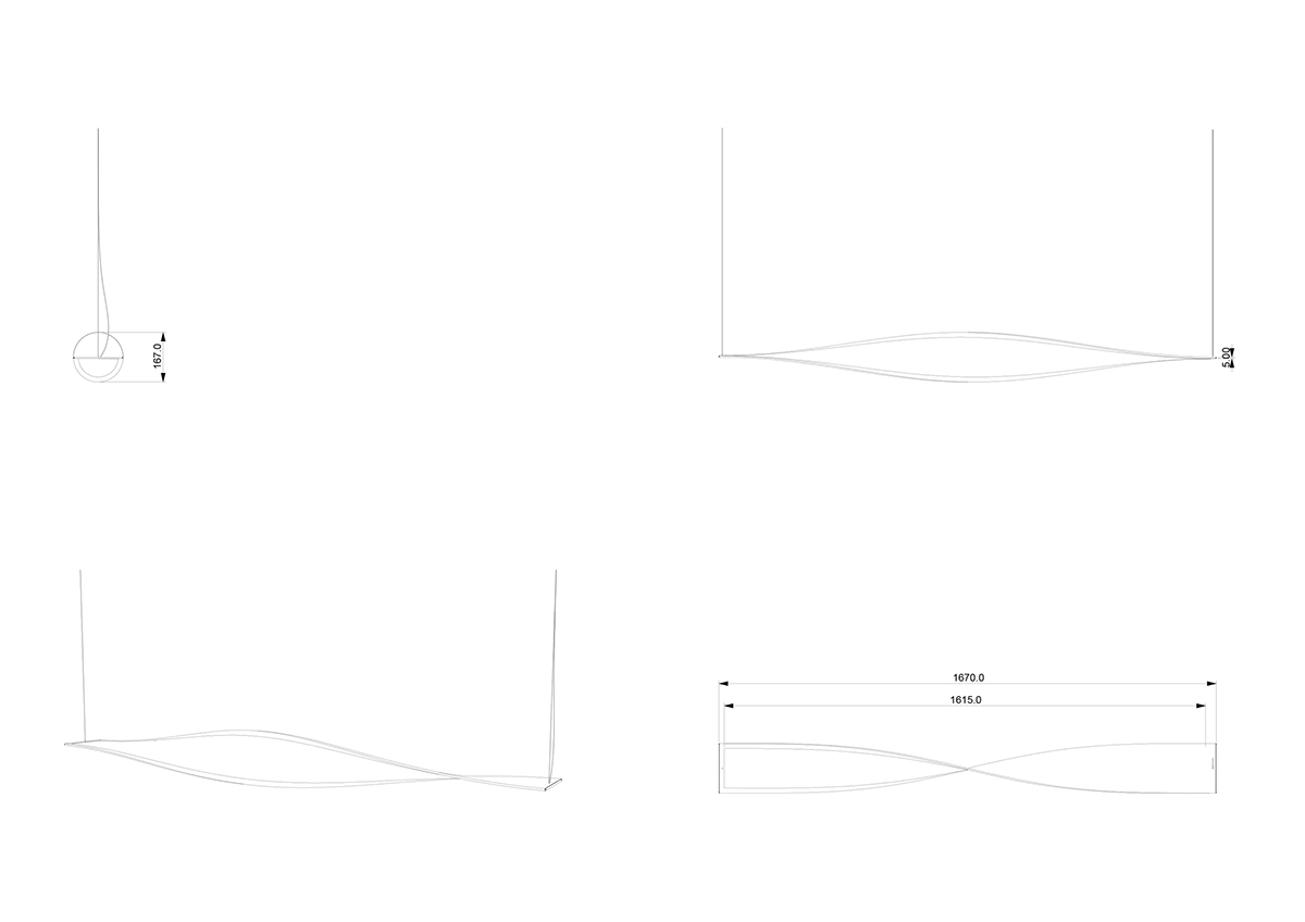 a chandelier，OLED，Twist，Aluminum frame，office，