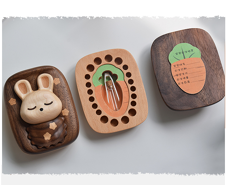 原创设计，木质工艺品，乳牙盒，可爱兔子，手工艺品，