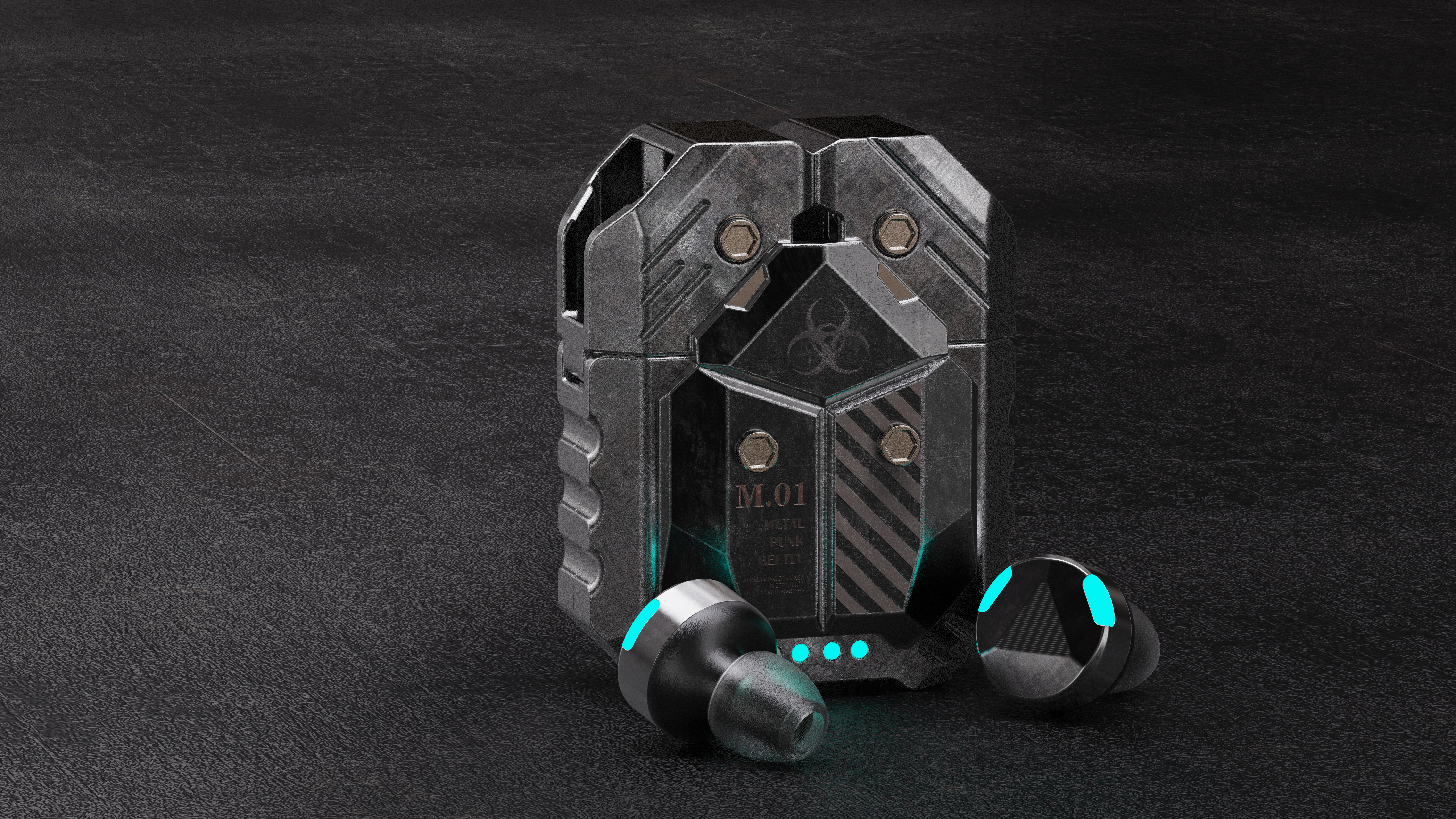 TWS headset，Bluetooth headset，Metal，science fiction，Waste soil wind，Bionics Design ，beetle，Battle damage wind，