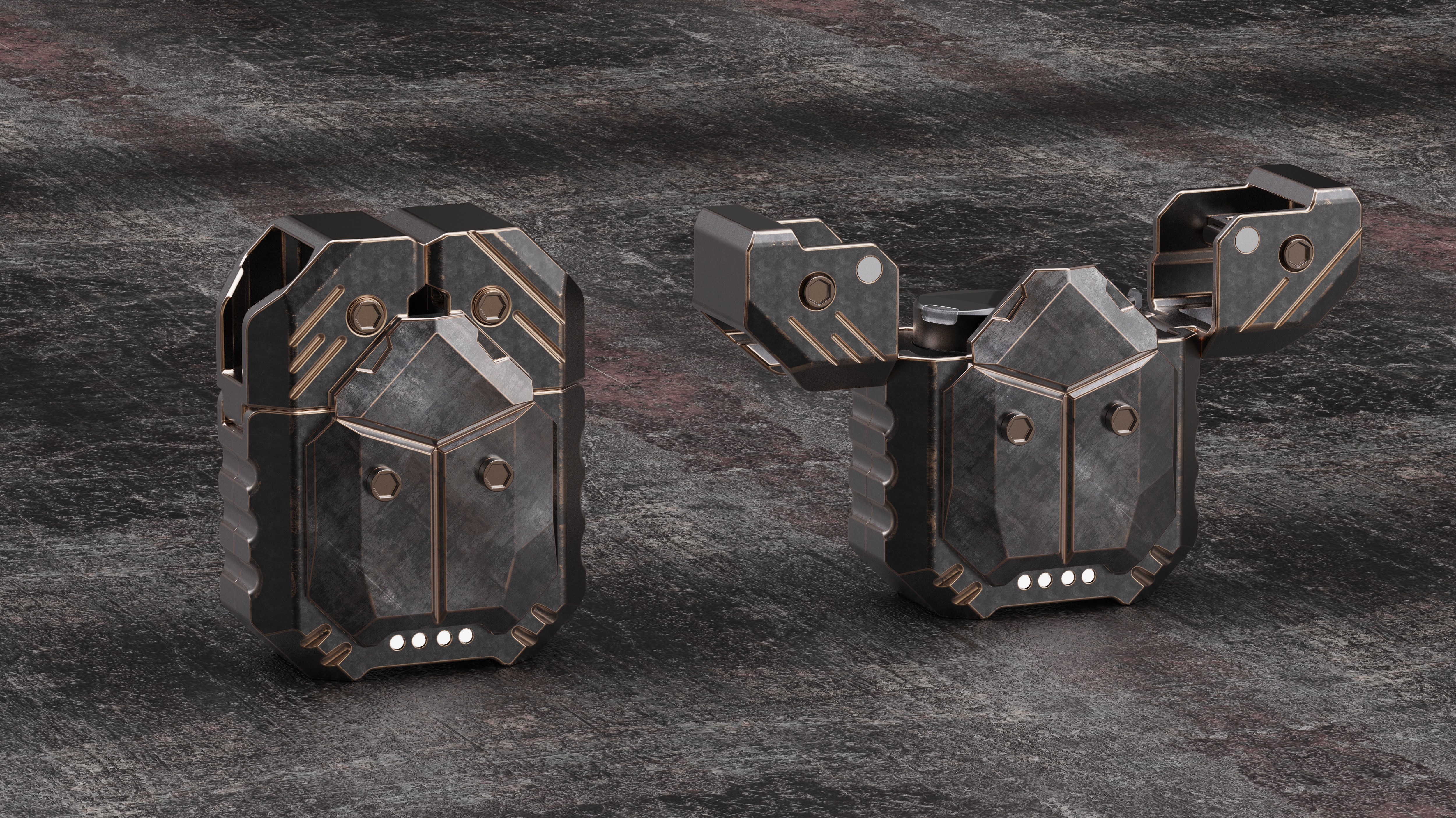 TWS headset，Bluetooth headset，Metal，science fiction，Waste soil wind，Bionics Design ，beetle，Battle damage wind，