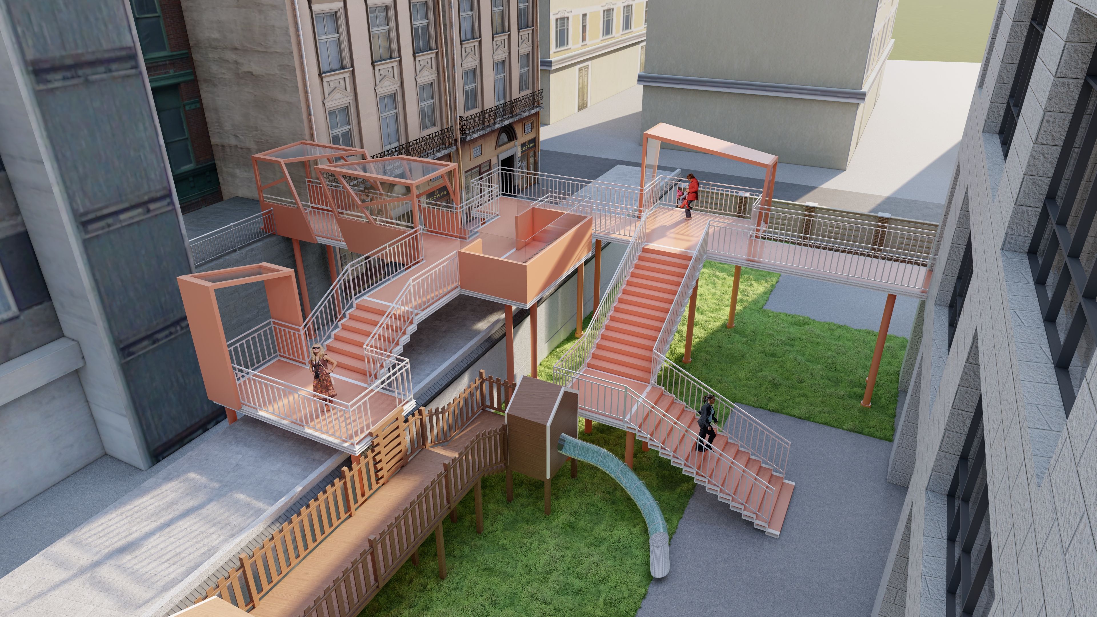 District renovation, convenient transportation, plank road, outdoor，