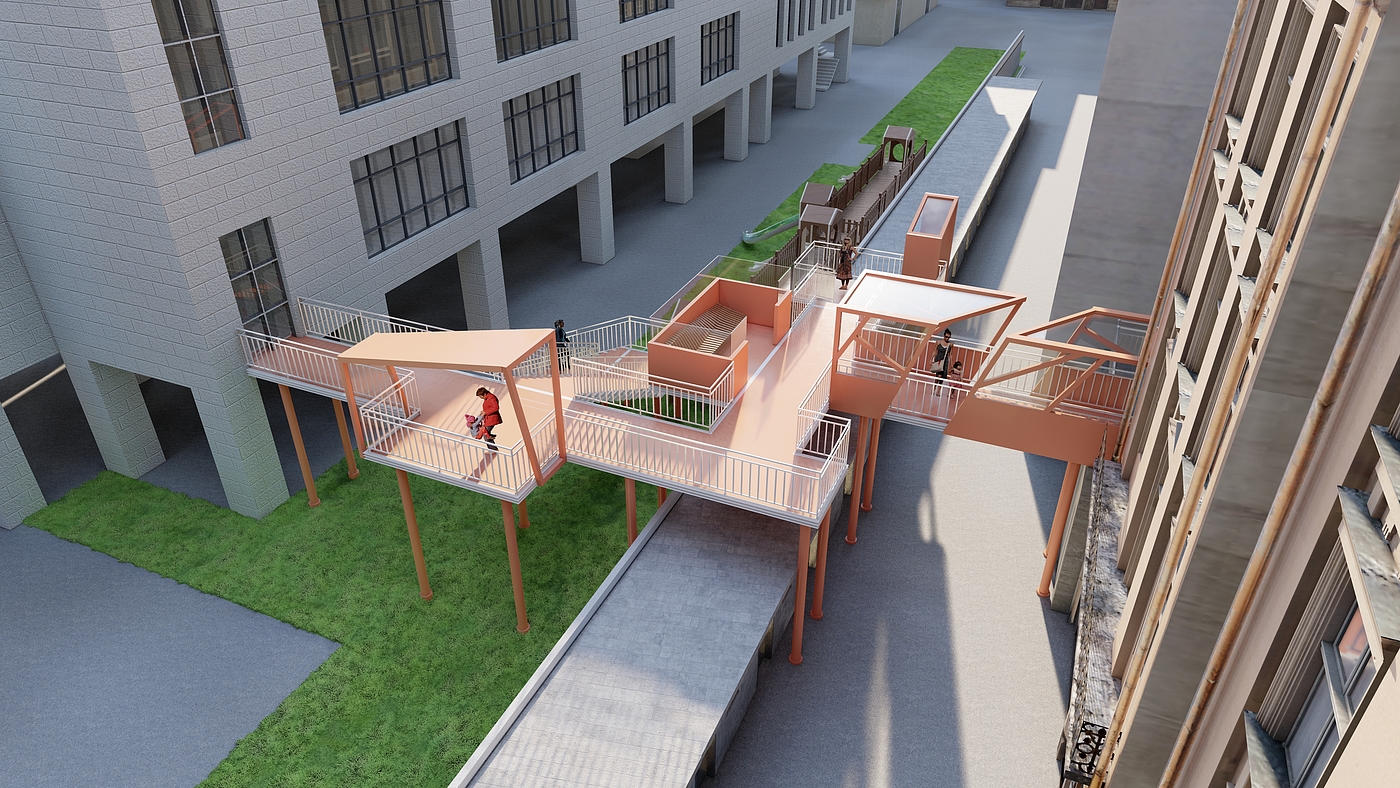 District renovation, convenient transportation, plank road, outdoor，