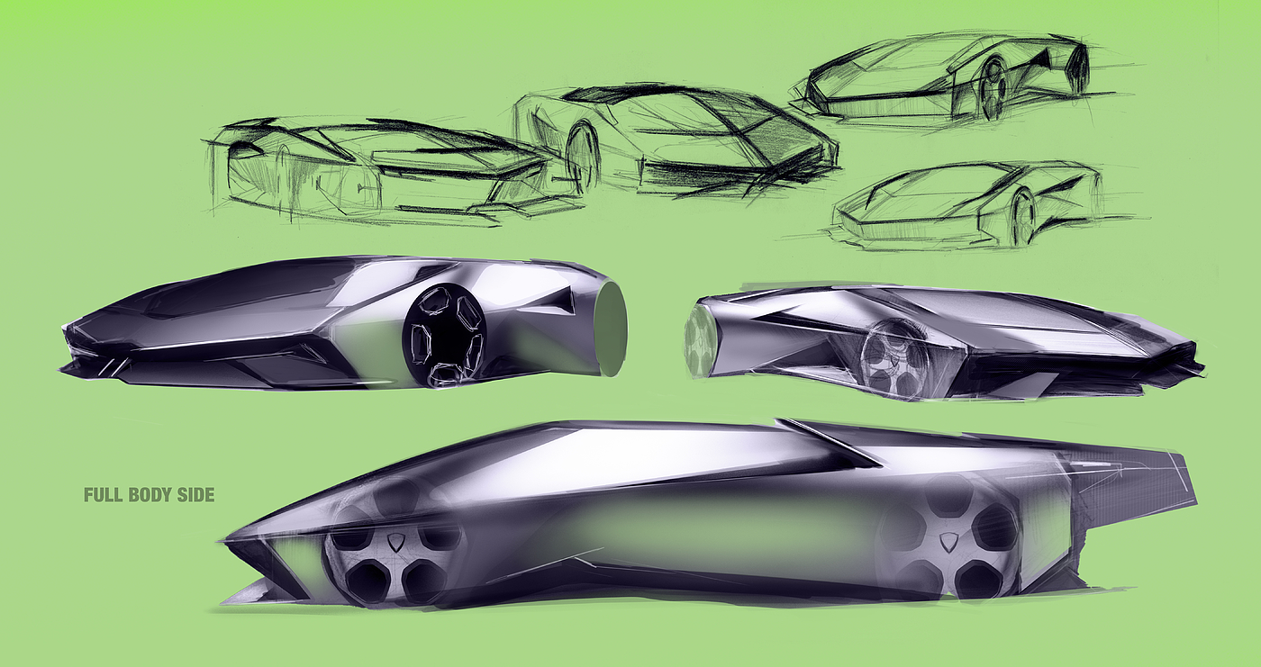 design sketch，Automobile design，Super run，Lamborghini，