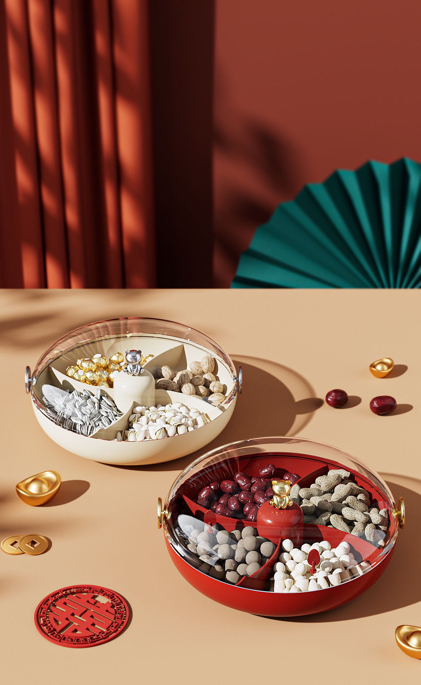 Dried fruit tray，Candy tray，Candy box，Dried fruit box，New Year Candy Box，Snack Candy Plate，Light Luxury Candy Box，New Chinese Fruit Plate，