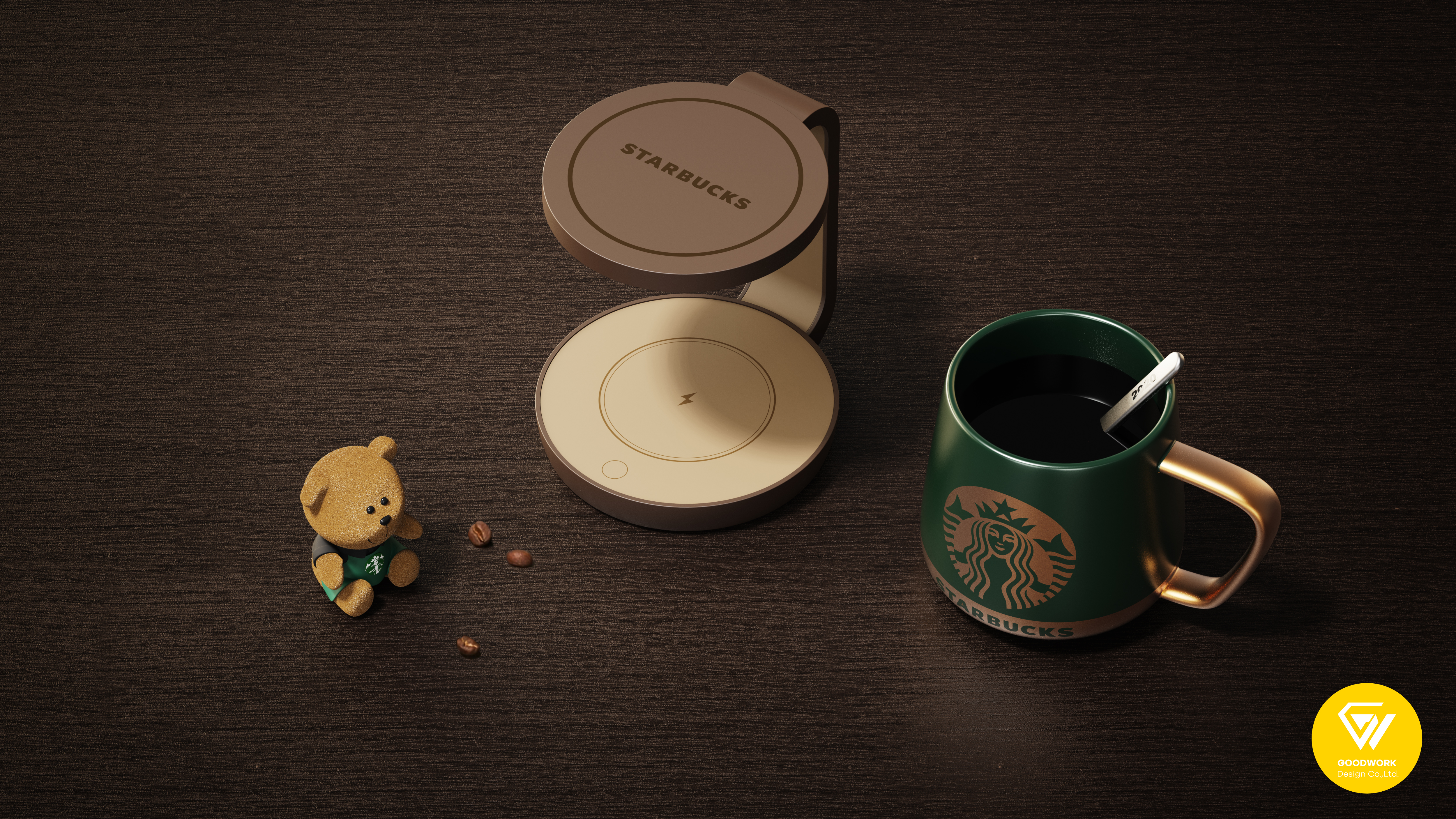 Thermostatic coaster，Mobile wireless charging，Starbucks，IP tide play，