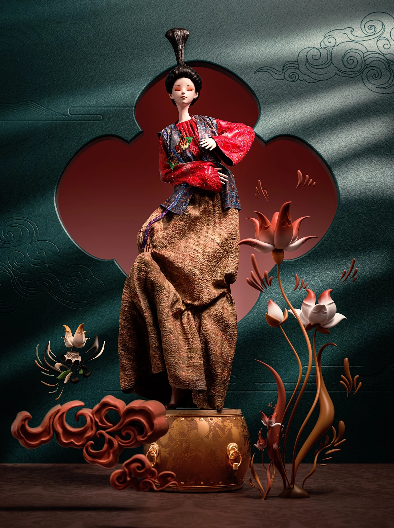 three-dimensional，Dunhuang Costume Series，clothing design，c4d，