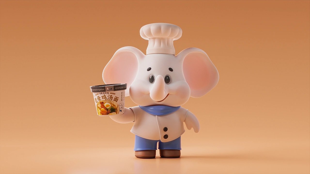 IP image design，packing design，White Elephant Instant Noodles，c4d，