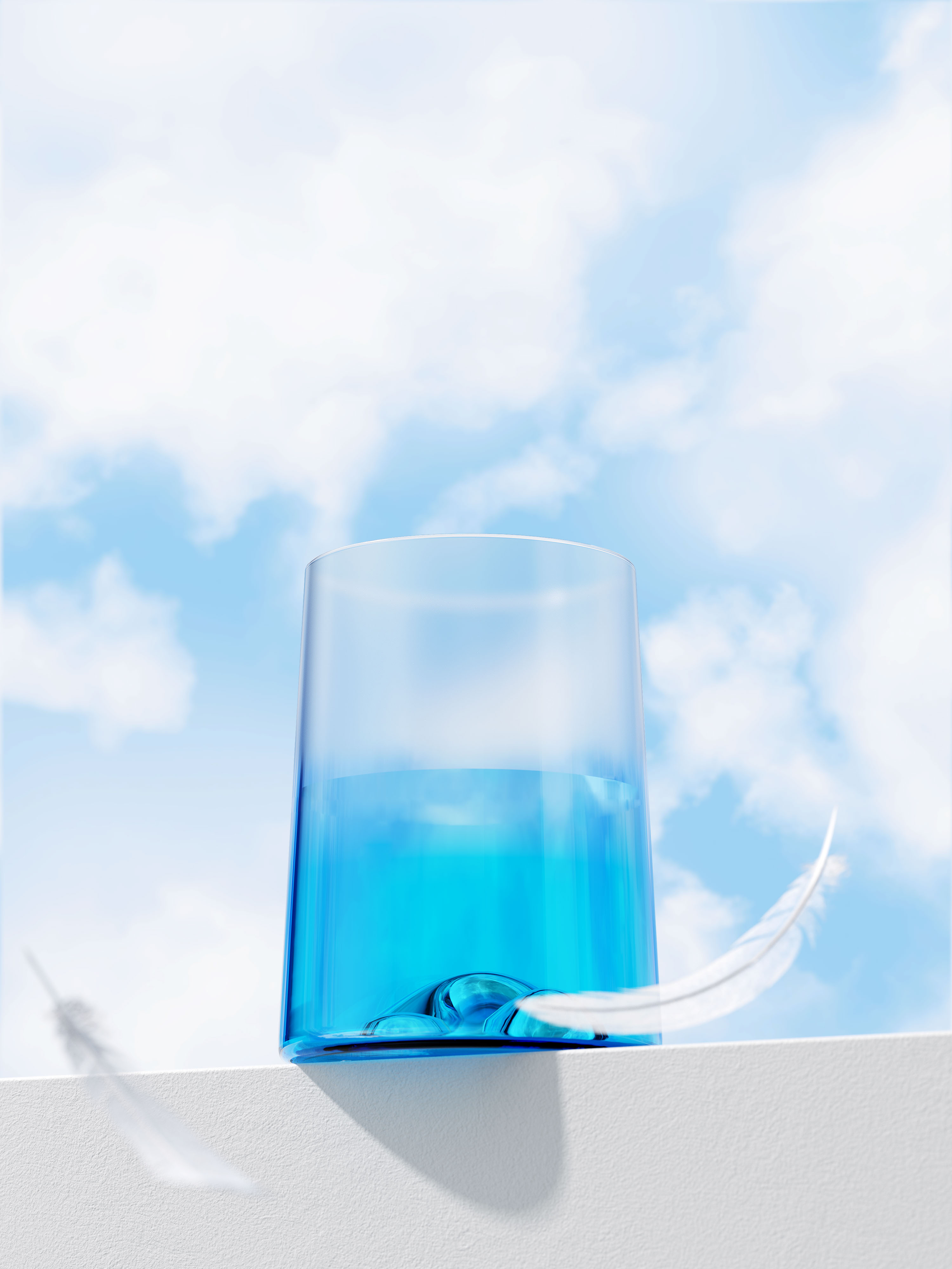 Glass，kettle，Water cup，natural，blue，mountain，sea，cloud，