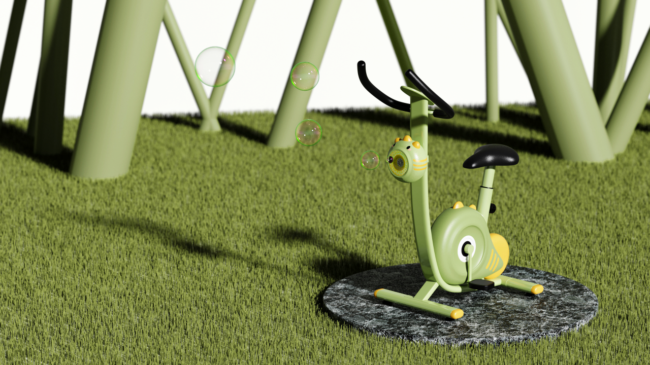 A cartoon dinosaur for the prototype design of children's bubble car，